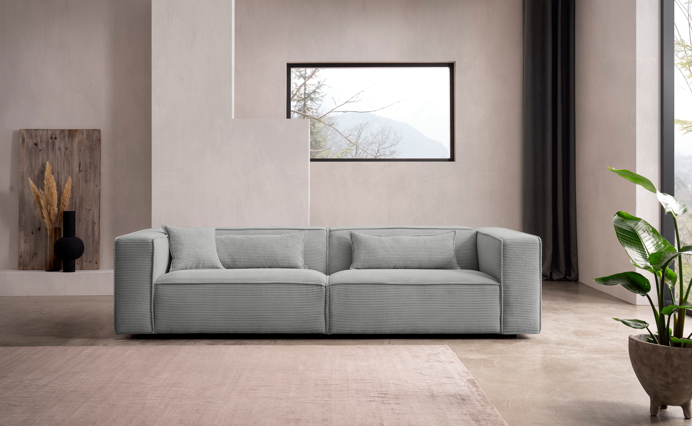LeGer Home by Lena Gercke 3-Sitzer »PIARA, Couch mit Kedernaht, Sofa in Cord oder Leinenoptik«, schwarze Füße, bequemer Sitzkomfort
