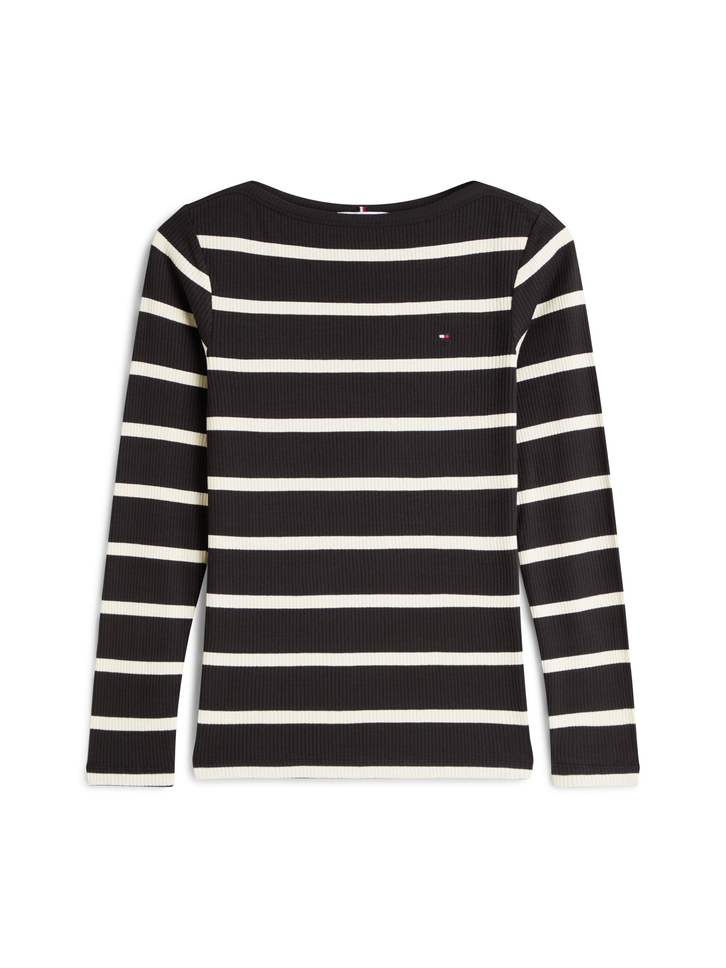 Tommy Hilfiger Langarmshirt »SLIM 5X2 RIB BOAT-NK LS mit U-Boot Ausschnitt und Rippstruktur« unifarben, casual, slim fit, Viskosemix, U-Boot-Ausschnitt