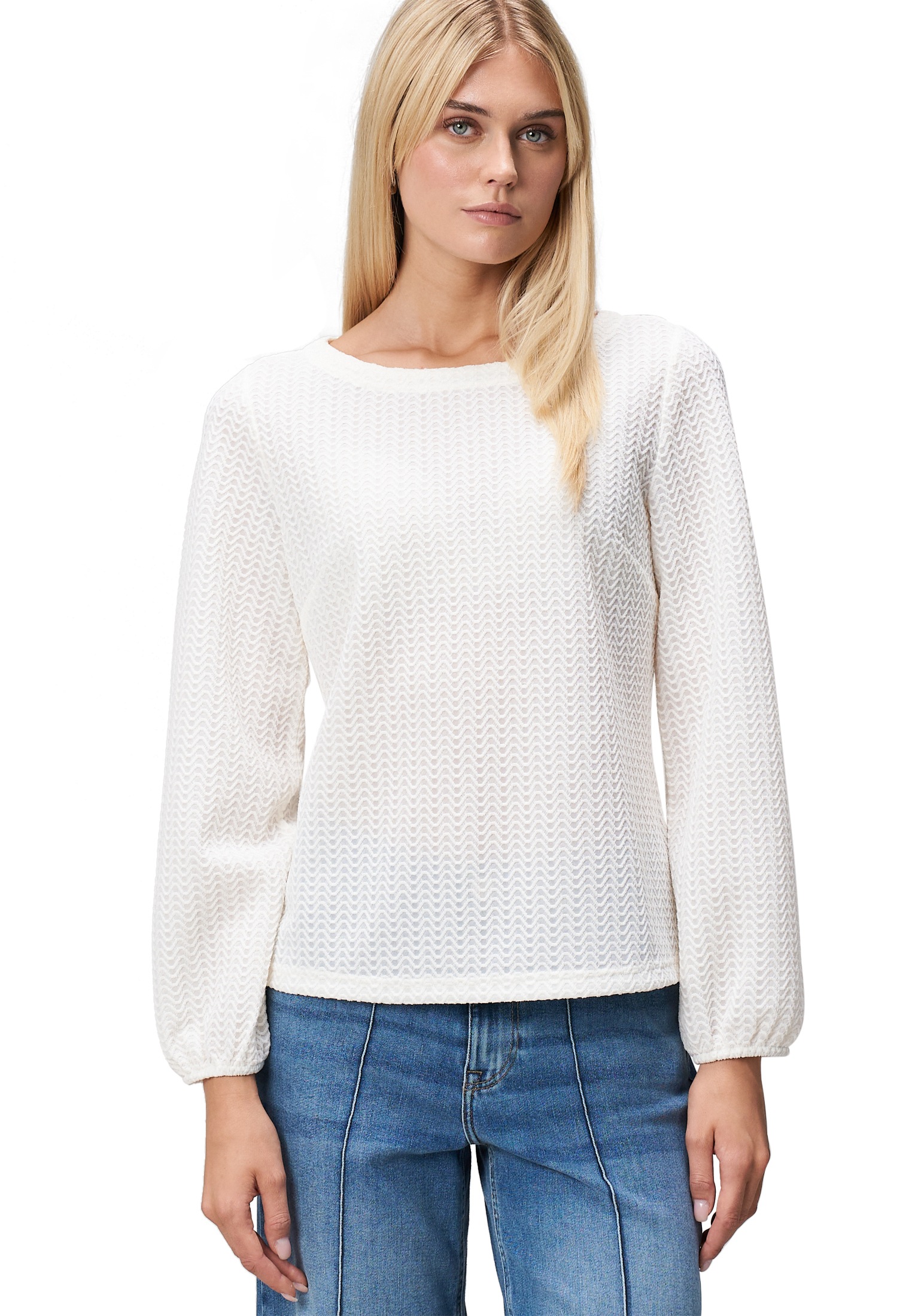 Zero Langarmshirt »Strukturshirt mit Rundausschnitt«