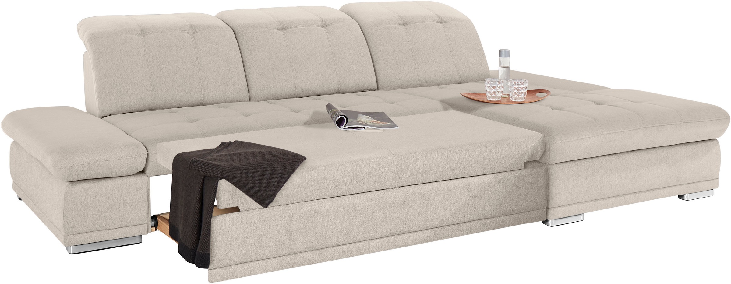 COTTA Ecksofa »Holiday L-Form mit Sitztiefen-, Armteil- und Kopfteilverstellung«, wahlweise mit Bettfunktion & Bettkasten