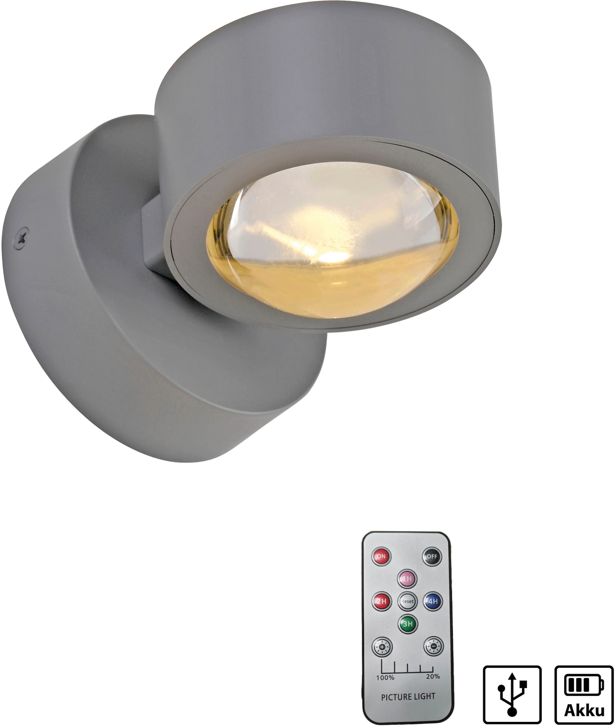 JUST LIGHT LED Wandleuchte »AKKU-CHIA« LED-Board 1 Stk. Warmweiß Akkubetrieben inkl. USB-Ladekabel, 5 Stufen Dimmung + Timerfunktion