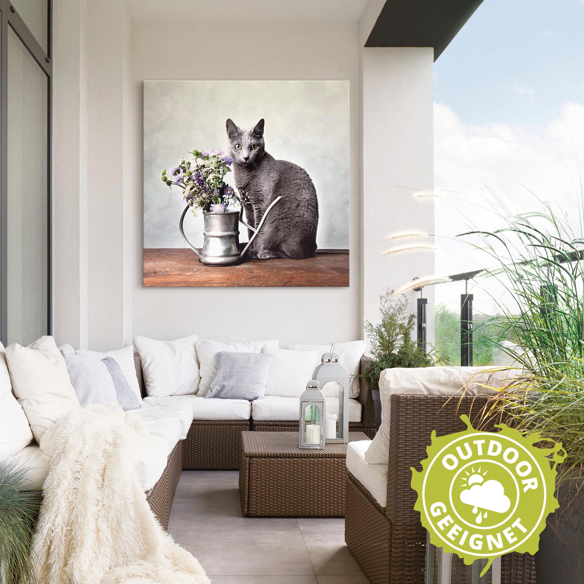 Artland Wandbild »Katze mit Deko«, Haustiere, (1 St.), als Alubild, Outdoorbild, Leinwandbild in verschied. Größen