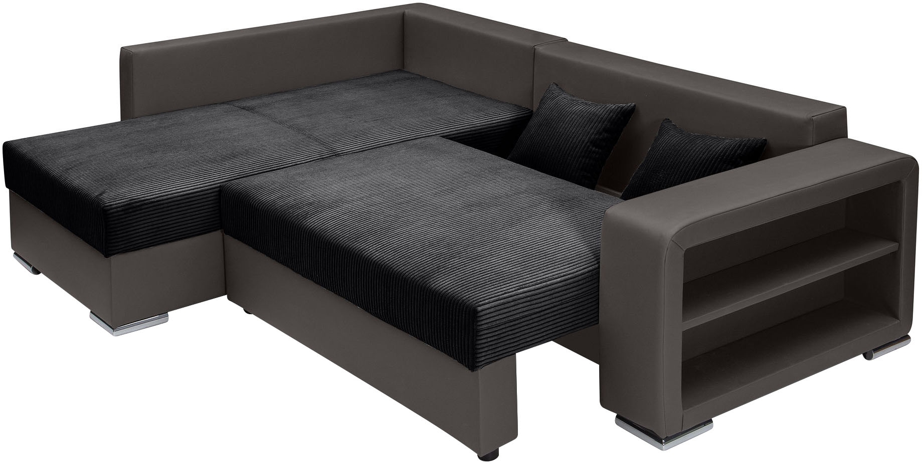 COLLECTION AB Ecksofa »L-Form«, Regalarmlehne mit LED RGB Beleuchtung,Bettfunktion und Bettkasten