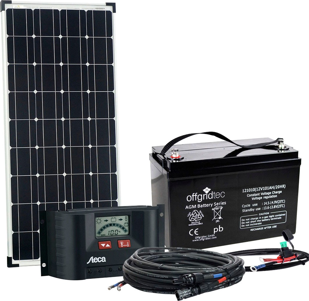 Offgridtec Solaranlage »100 Watt Solaranlage BIG-L 100W 101Ah/12V« Komplettsystem in schwarz