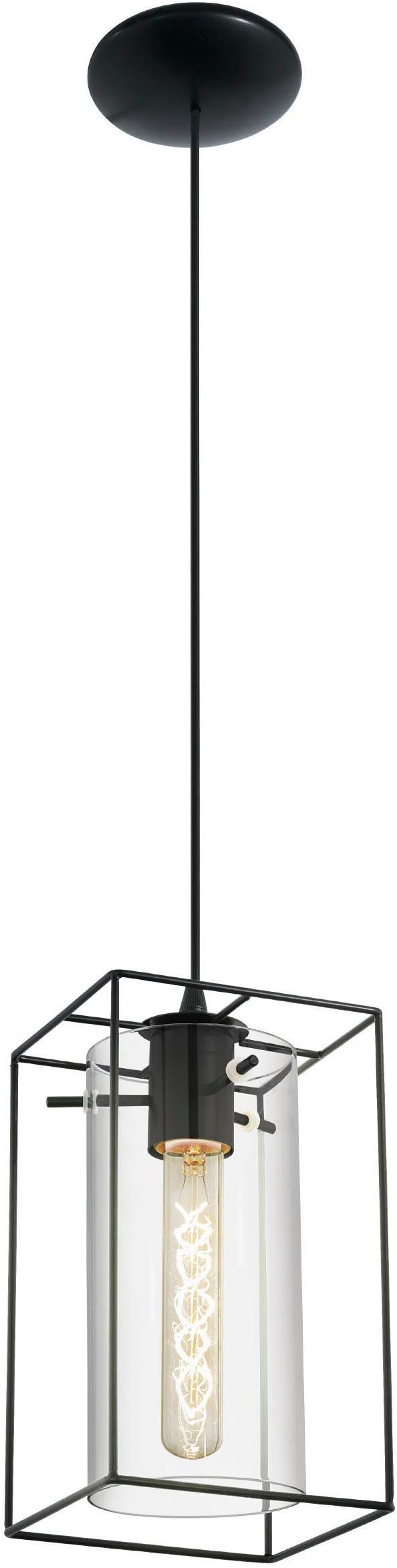 EGLO Hängeleuchte »Loncino Pendellampe, Vintage, Hängelampe aus Stahl und Glas, E27« E27 1 Stk. Hängeleuchte - L15 x B15 x H110 cm - schwarz - 1X60W exkl.