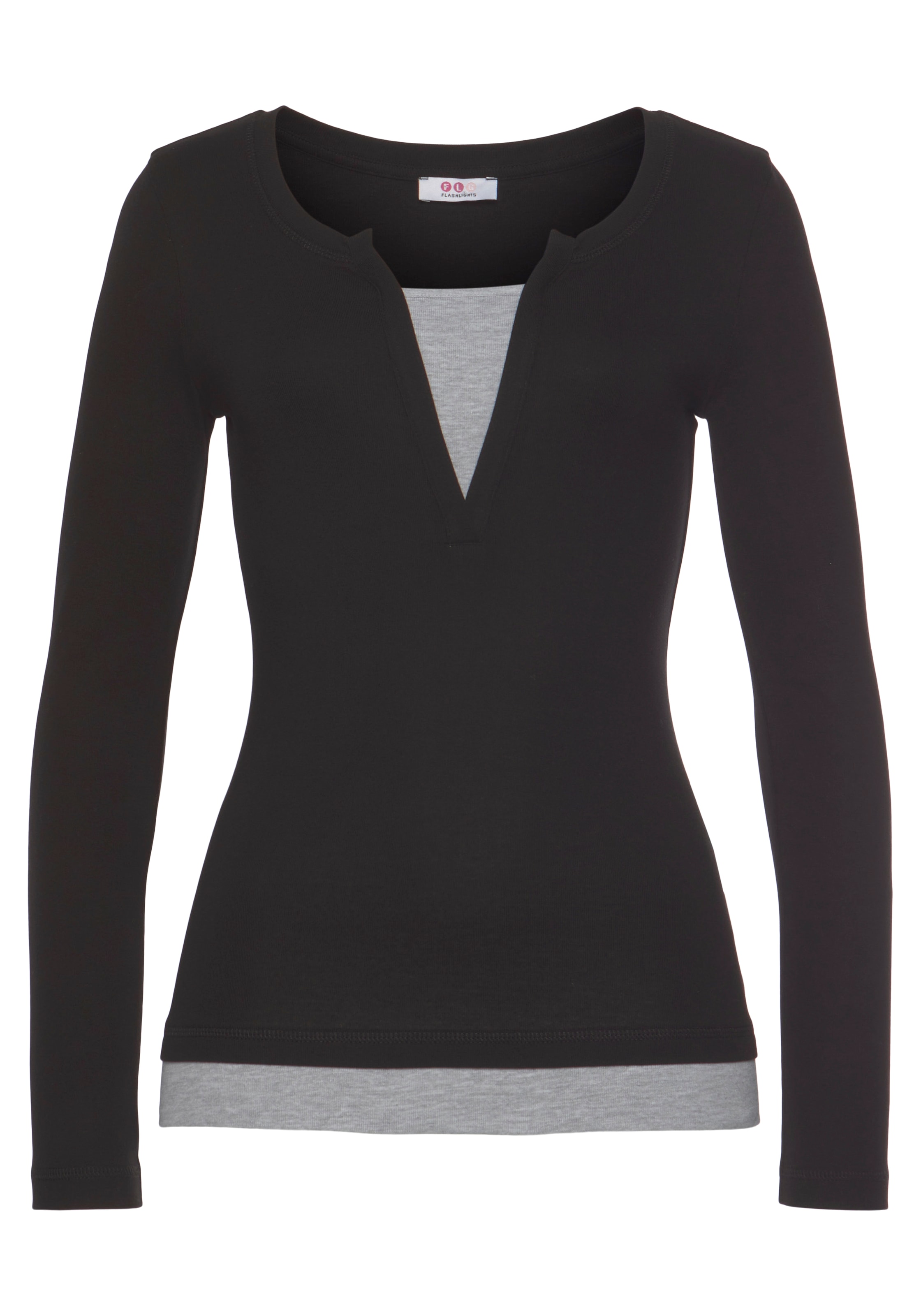 Flashlights 2-in-1-Langarmshirt, figurbetonte Passform, Rundhalsausschnitt, elastisches Material