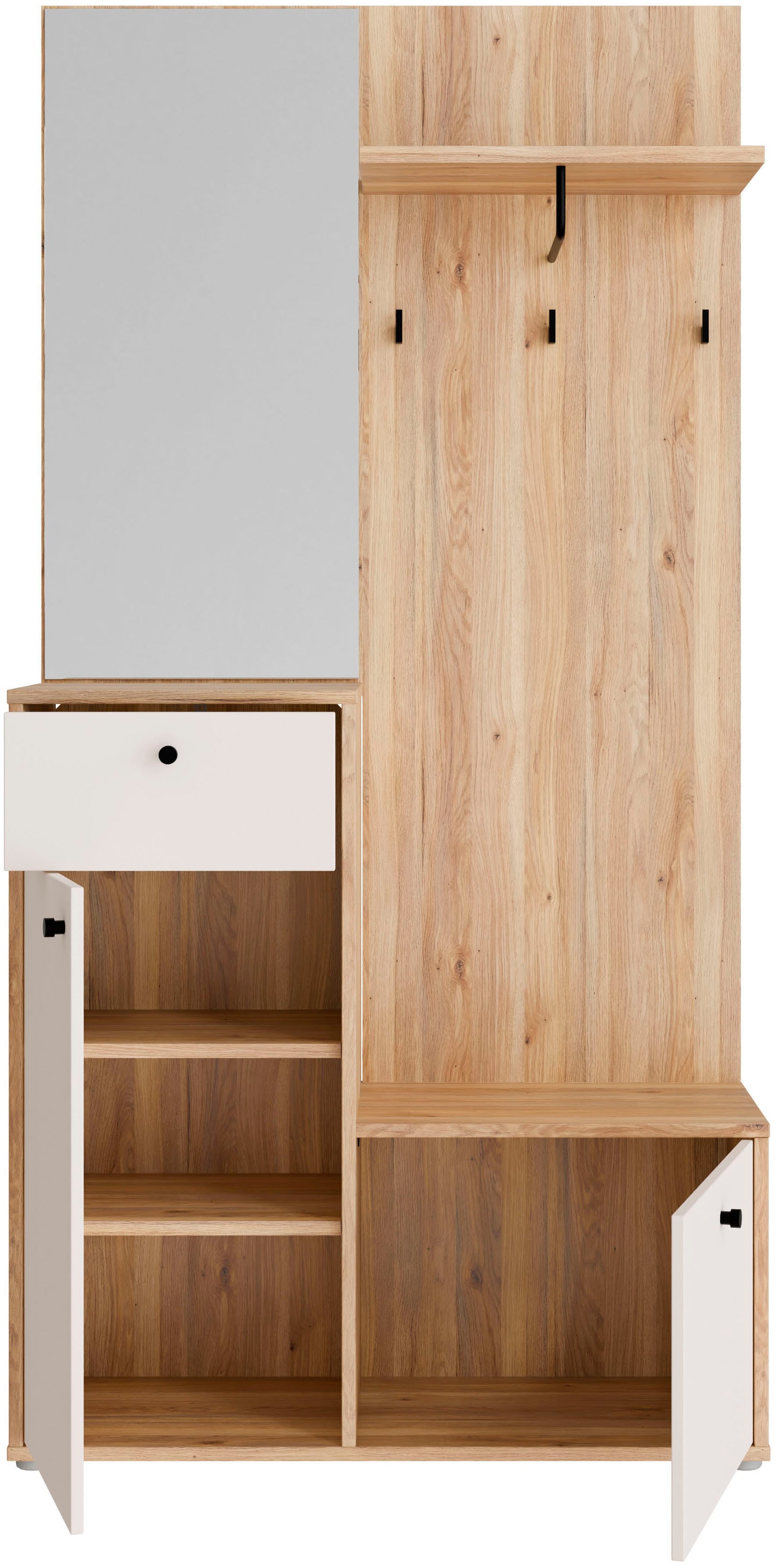 FORTE Kompaktgarderobe Metallgriffe Schwarz B/H/T 95,8/190,7/34,9cm Soft Close, Vollauszug