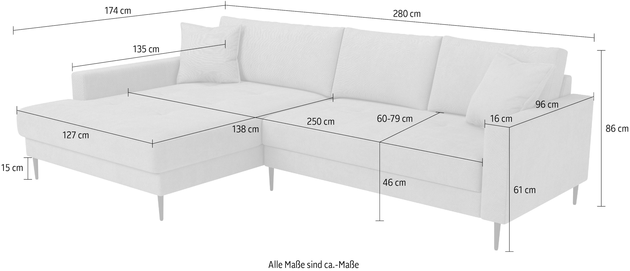 OTTO home Ecksofa »Summer L-Form, B: 280cm, in Cord & Struktur« wahlweise mit Kopfstützen, schwarze Metallfüße