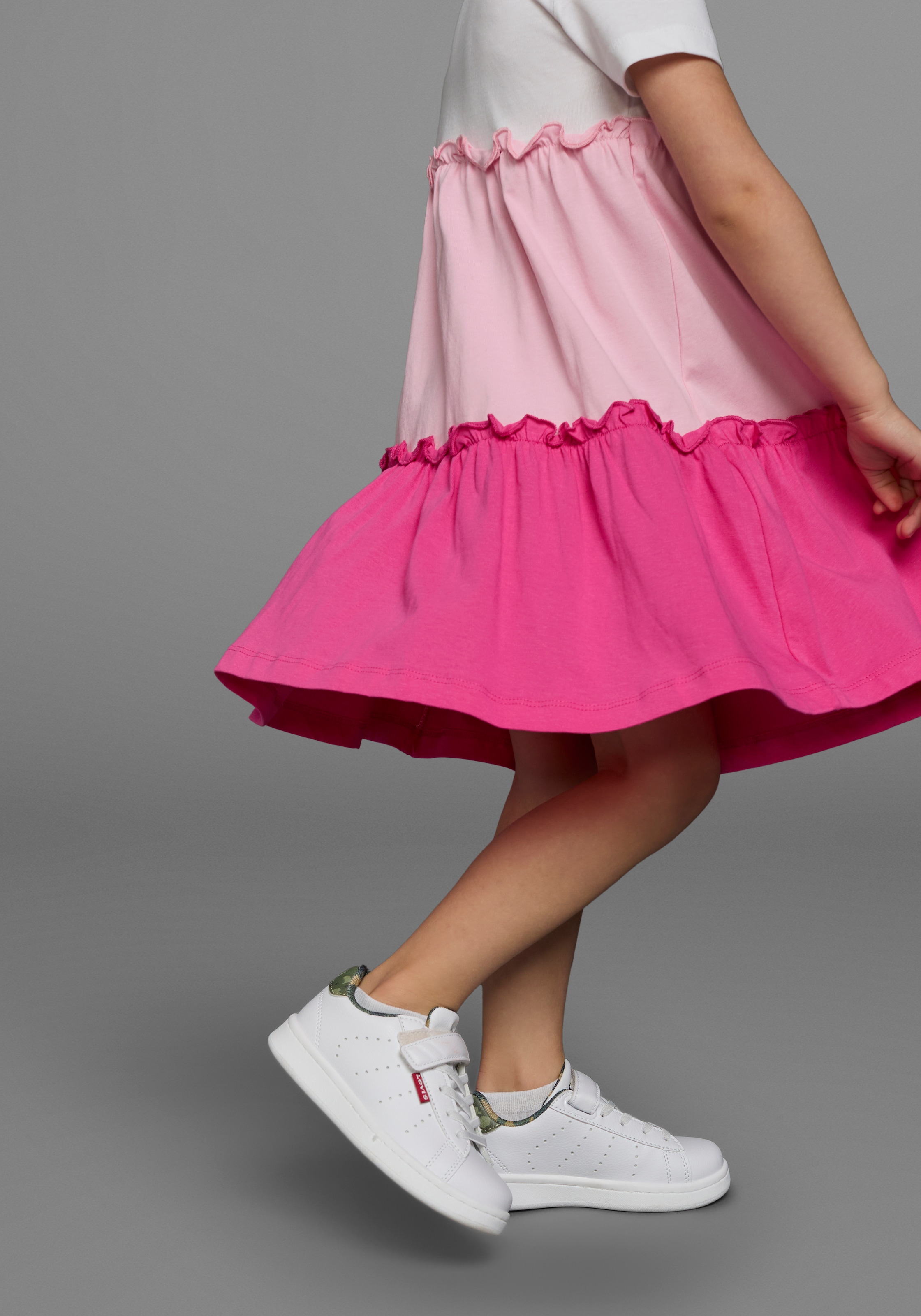 KIDSWORLD Jerseykleid »- Volantkleid für kleine Mädchen«, festliche Anlässe, kniefreie Länge, verspielter Stil