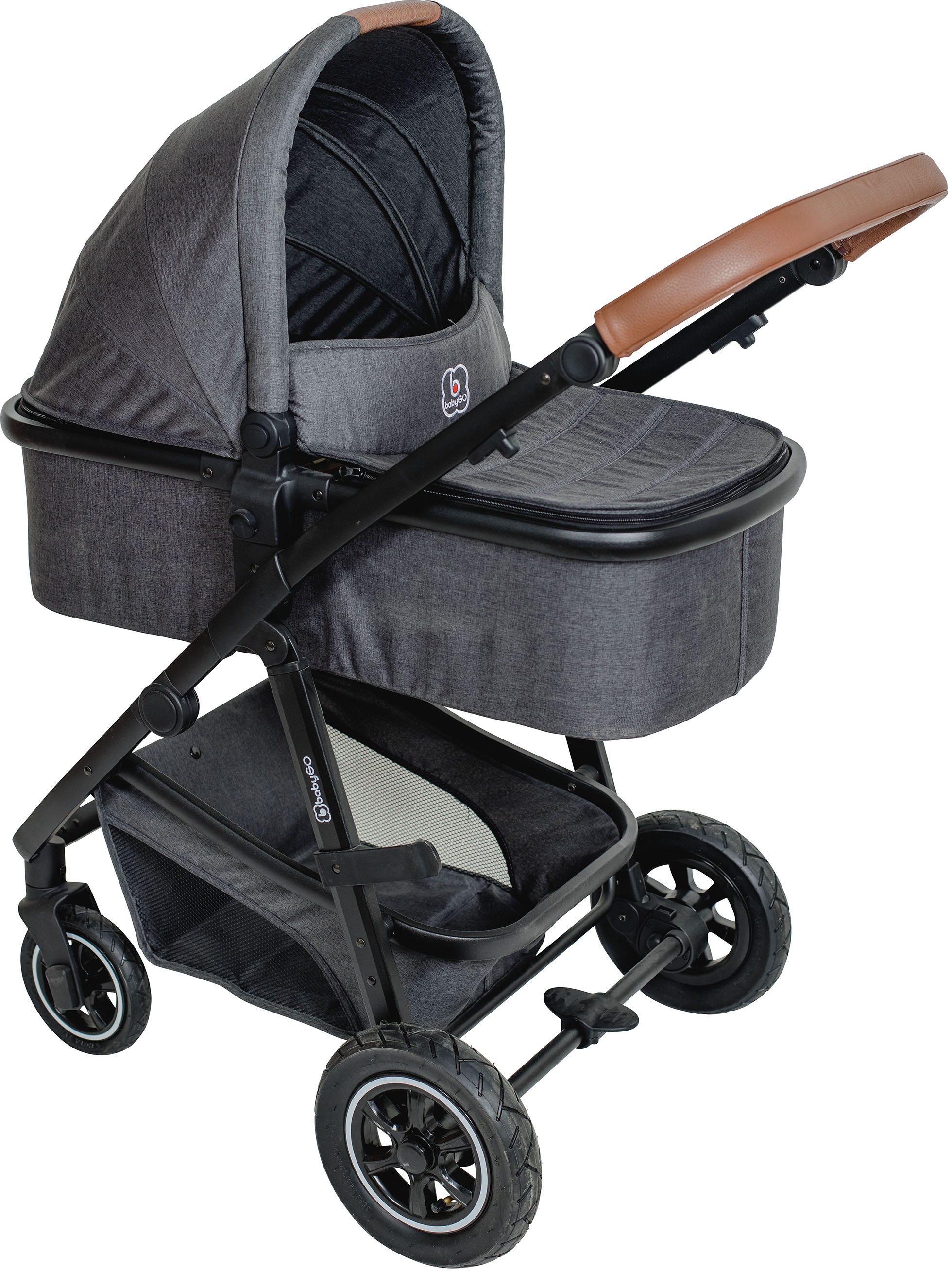 BabyGo Kombi-Kinderwagen »Simplex AIR 3in1, Grey melange«, 15 kg, inkl. Babywanne + Matratze, Sportaufsatz, Babyschale & Wickeltasche