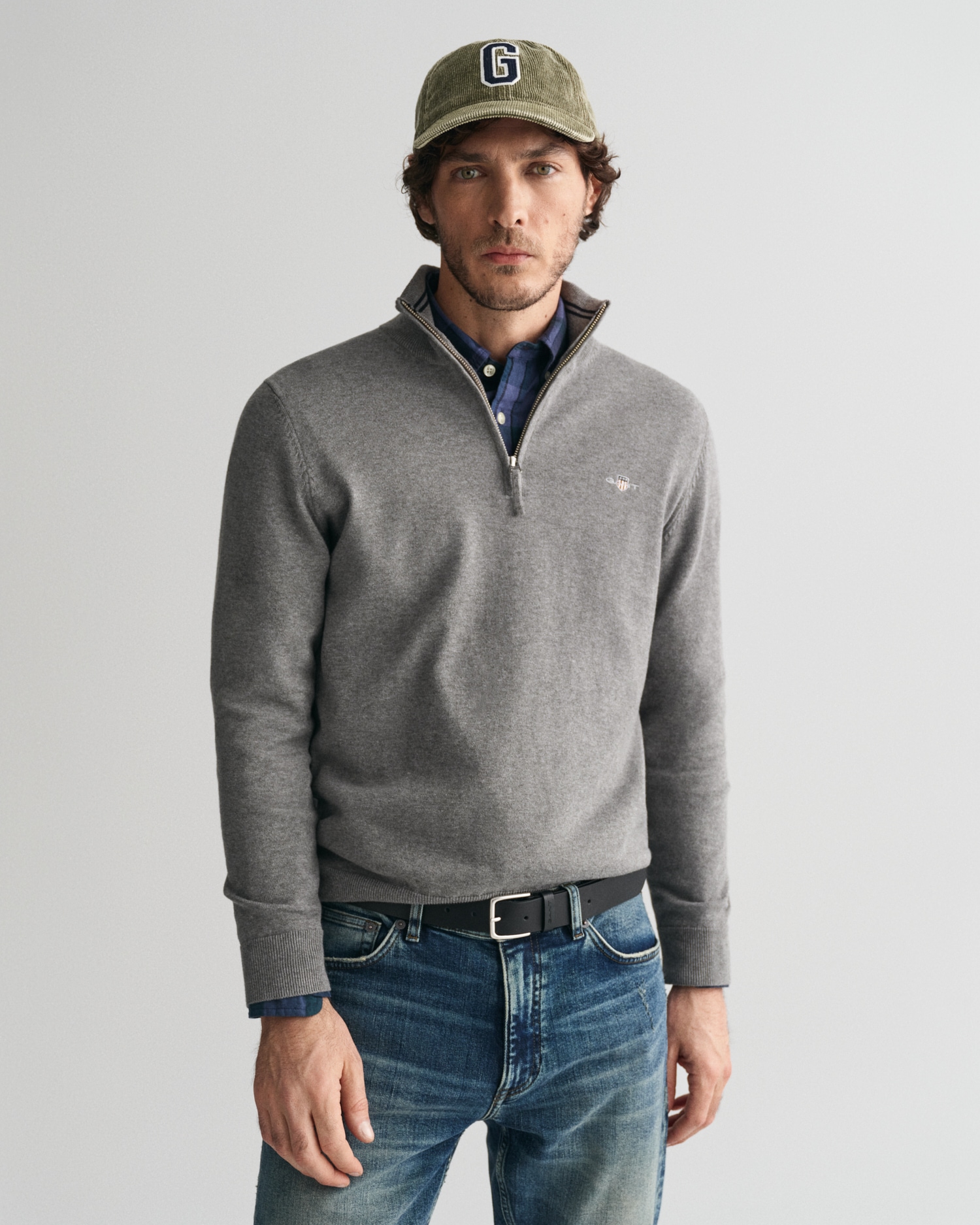 Gant Troyer »CLASSIC COTTON HALF ZIP«, mit gerippten Details