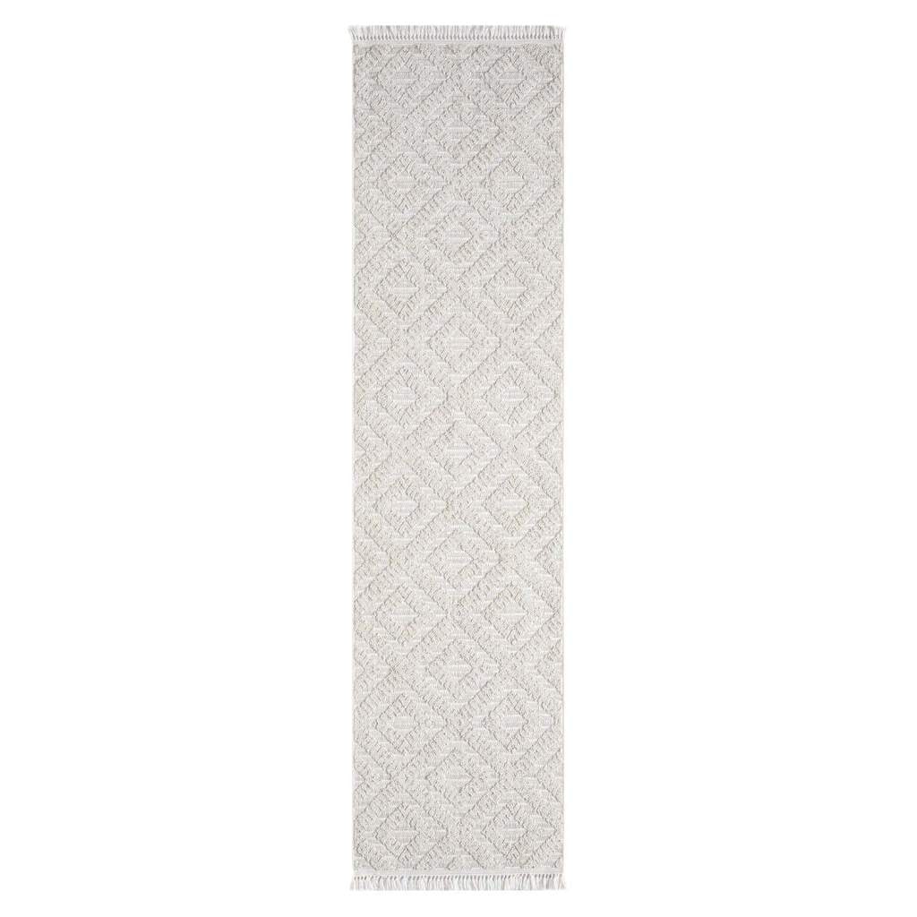 Carpet City Teppich »CLASICO 8927«, rechteckig, 11 mm Höhe, Läufer, Kurzflor, Hochtief-Muster, Boho, Fransen, Wohnzimmer