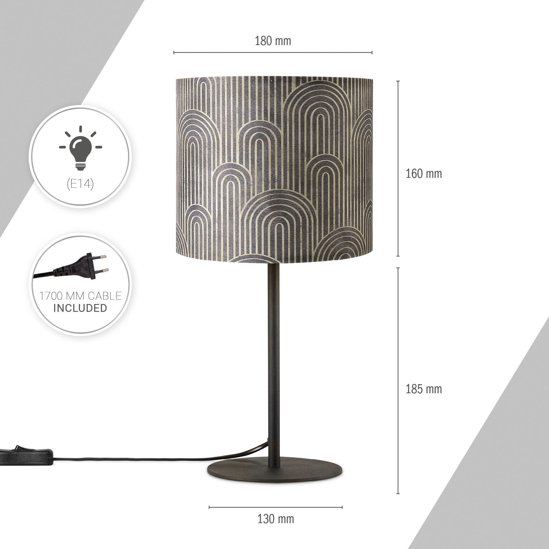 Paco Home Tischleuchte »Luca Pillar«, Leuchtmittel E14 | ohne Leuchtmittel, Nacht Schlafzimmer Mit Stoffschirm Retro