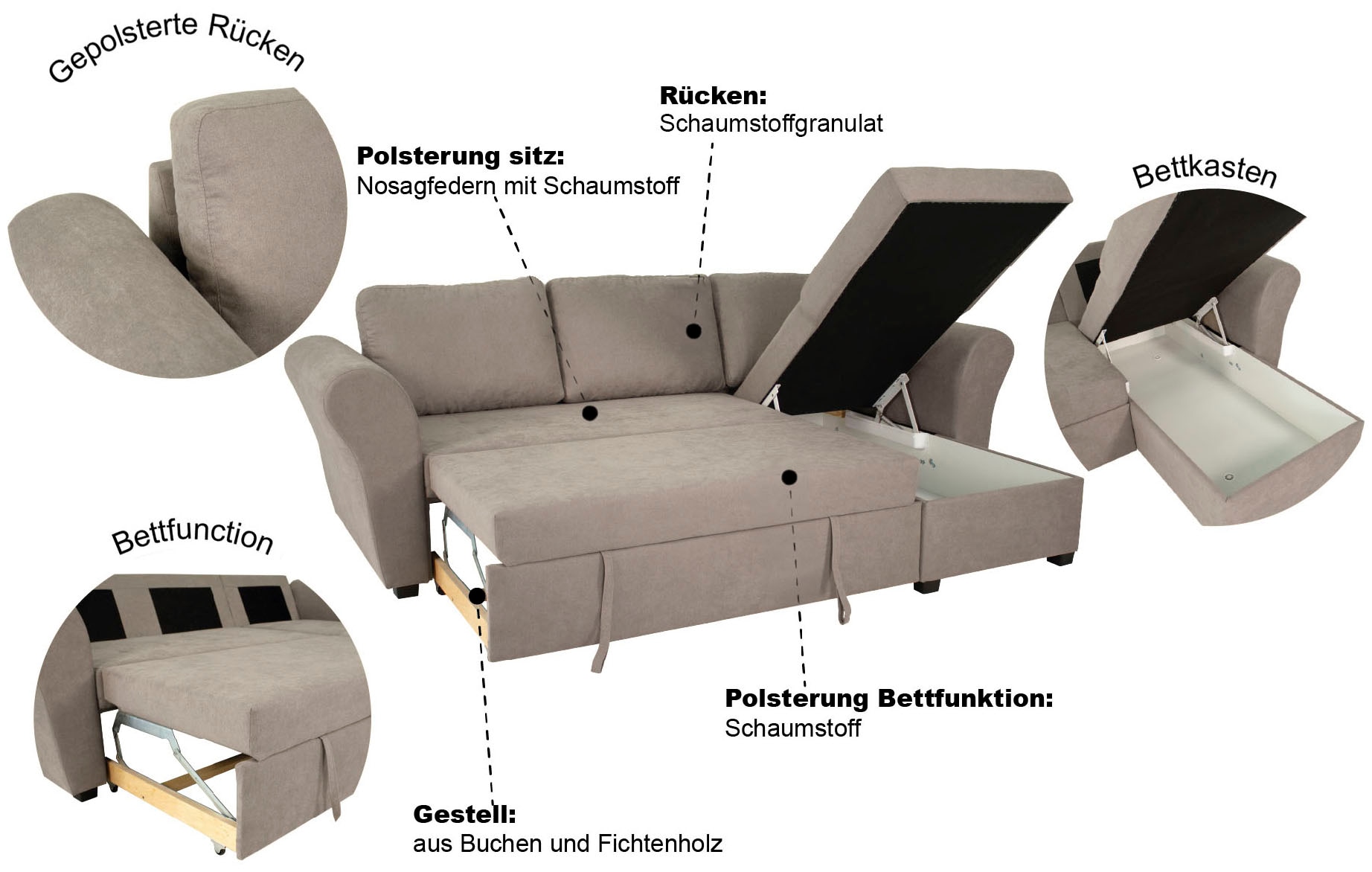 Trends by HG Ecksofa »LASSE, L-Form«, (2 St.), inkl. Schlaffunktion & Bettkasten
