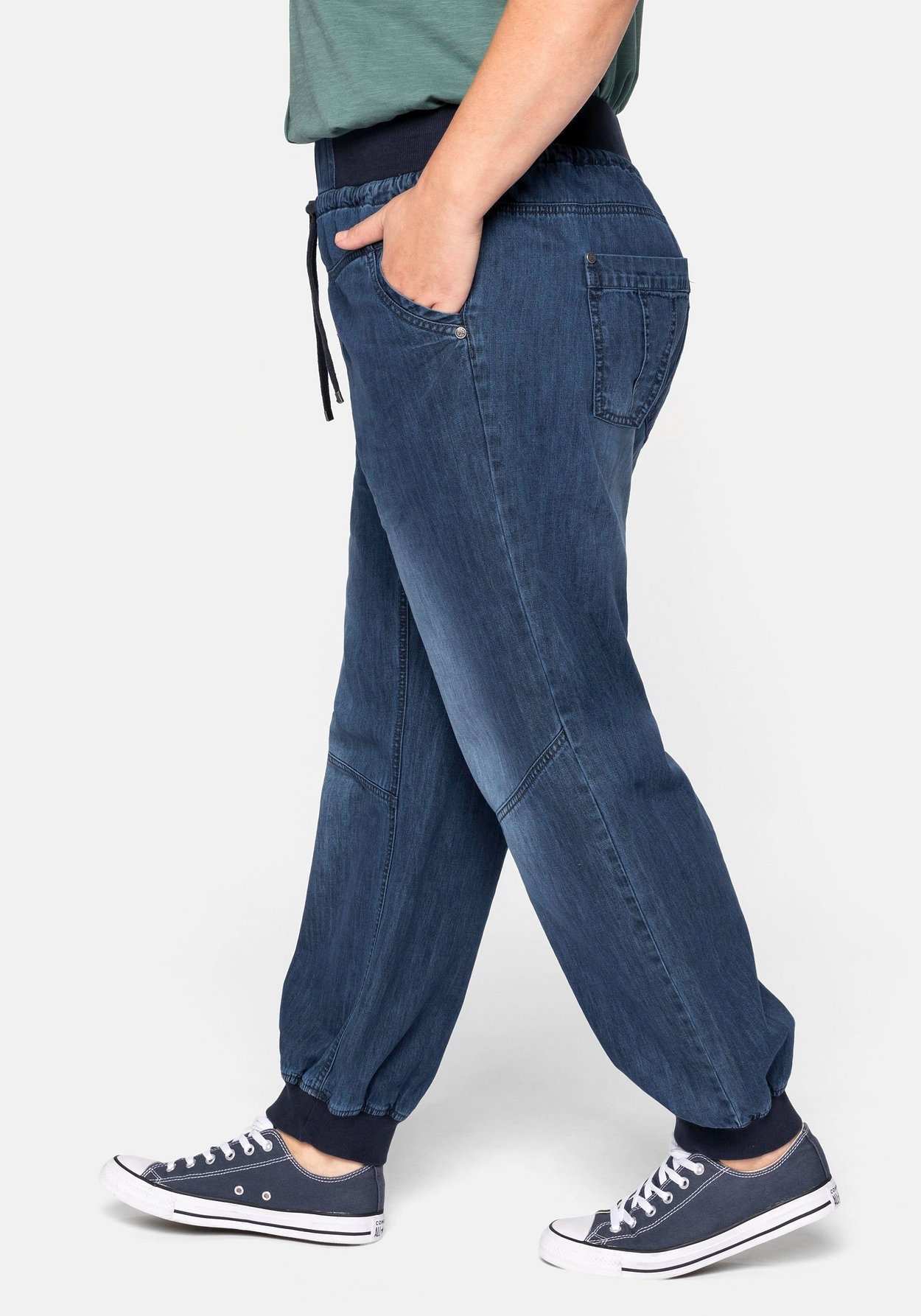 Sheego Schlupfjeans »Pumpjeans aus Denim mit Ripp-Bündchen«