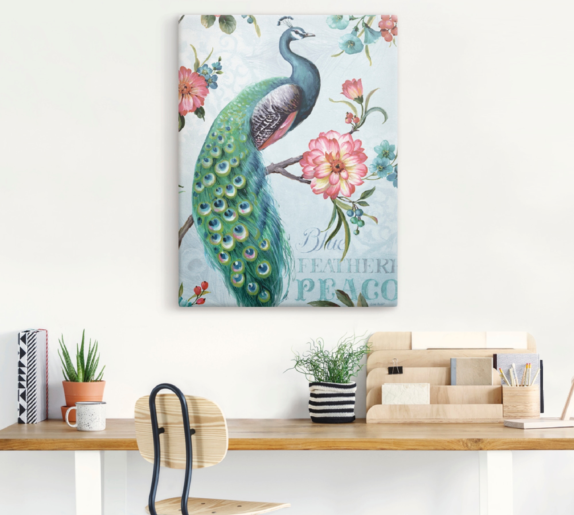 Artland Leinwandbild »Blau gepfederter Pfau« Vögel 1 Stk. tlg. auf Holzrahmen gespannt