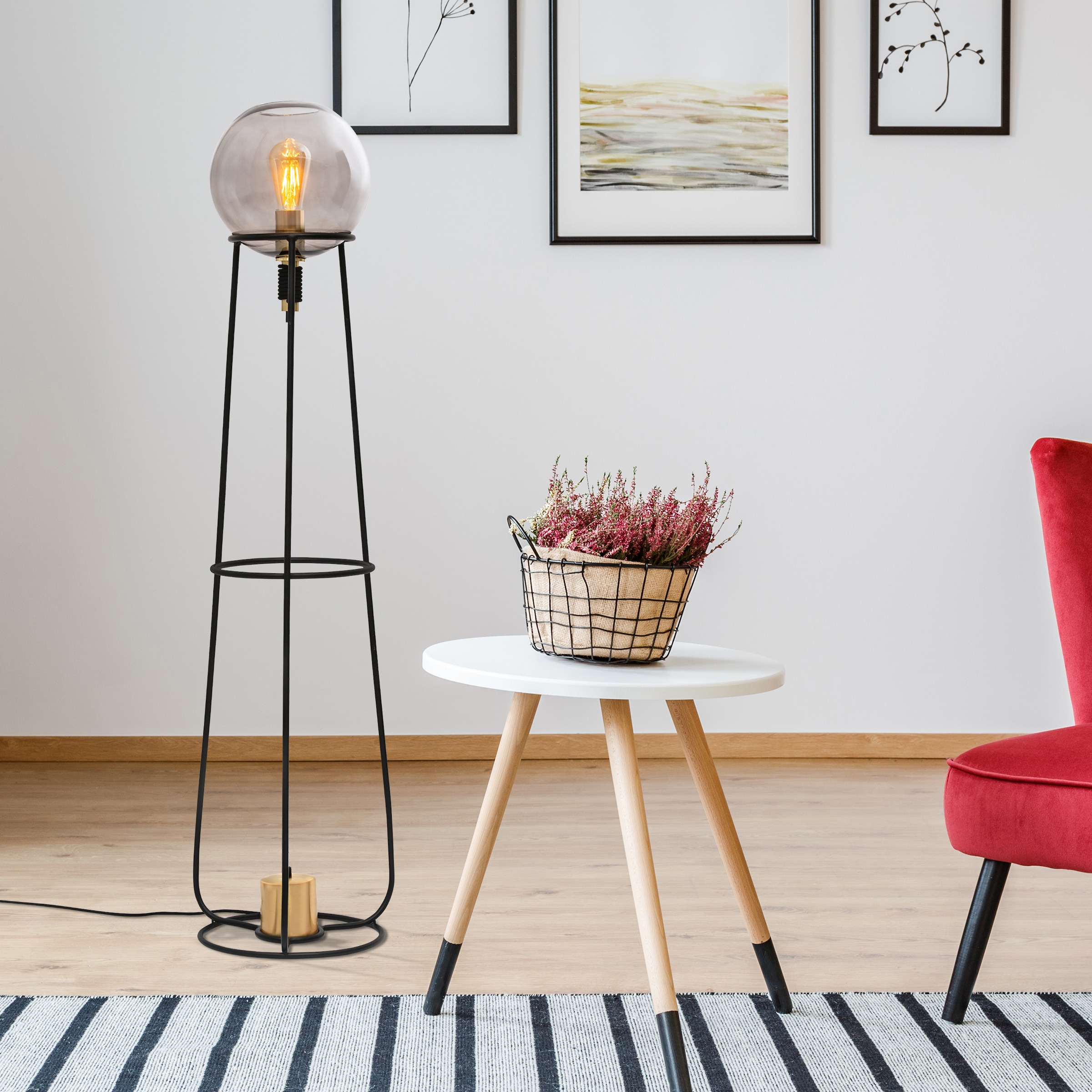 näve Stehlampe »Stelo«, 1 flammig, Leuchtmittel E27 | Leuchtmittel wechselbar, excl.1x E27 max. 40W,Gesamt: h: 128,5cm,glass (smoke) Colour: black
