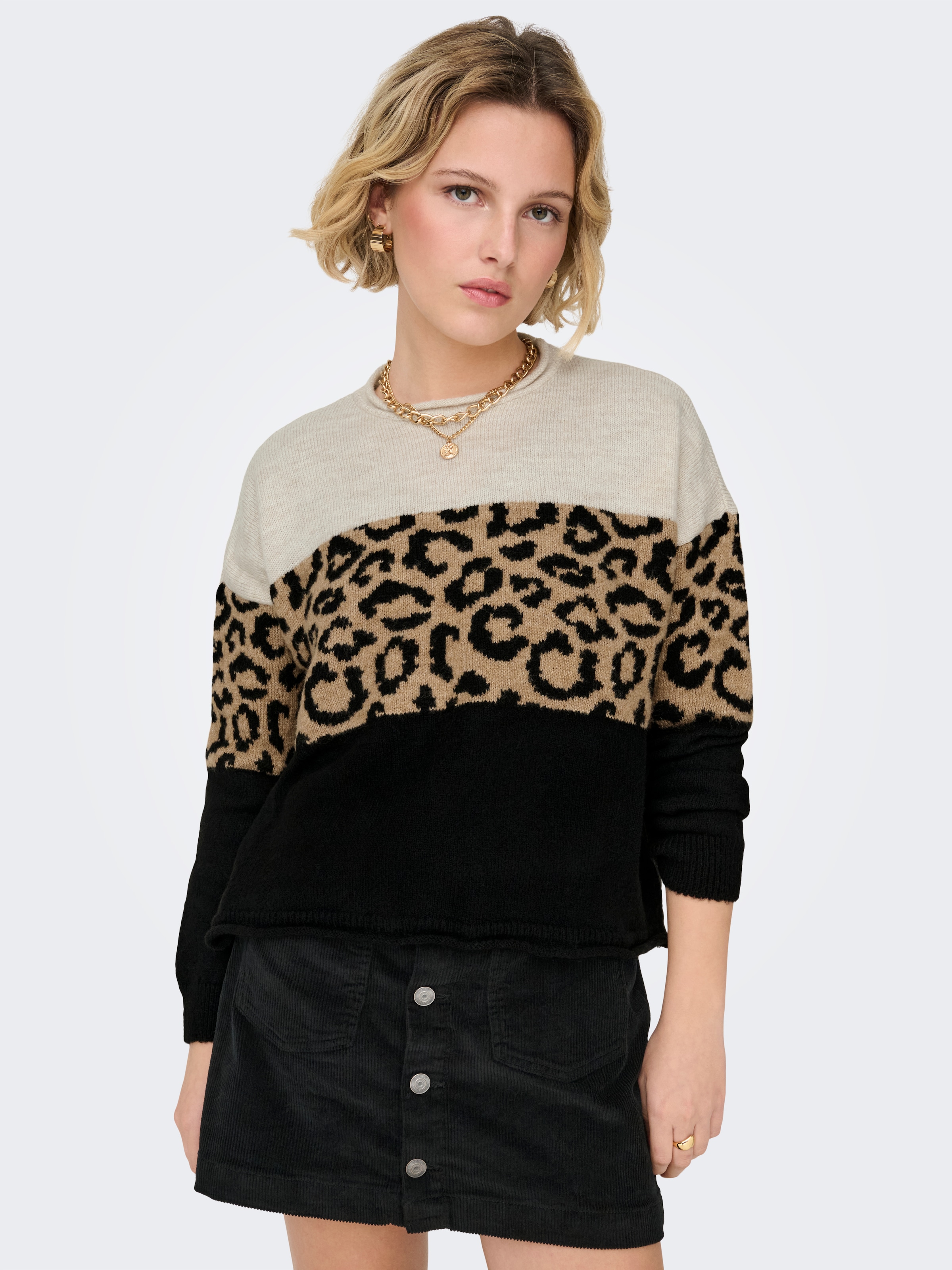 ONLY Rundhalspullover »ONLJADE ANIMAL LS O-NECK NOOS KNT« Kunstfaser, regular fit