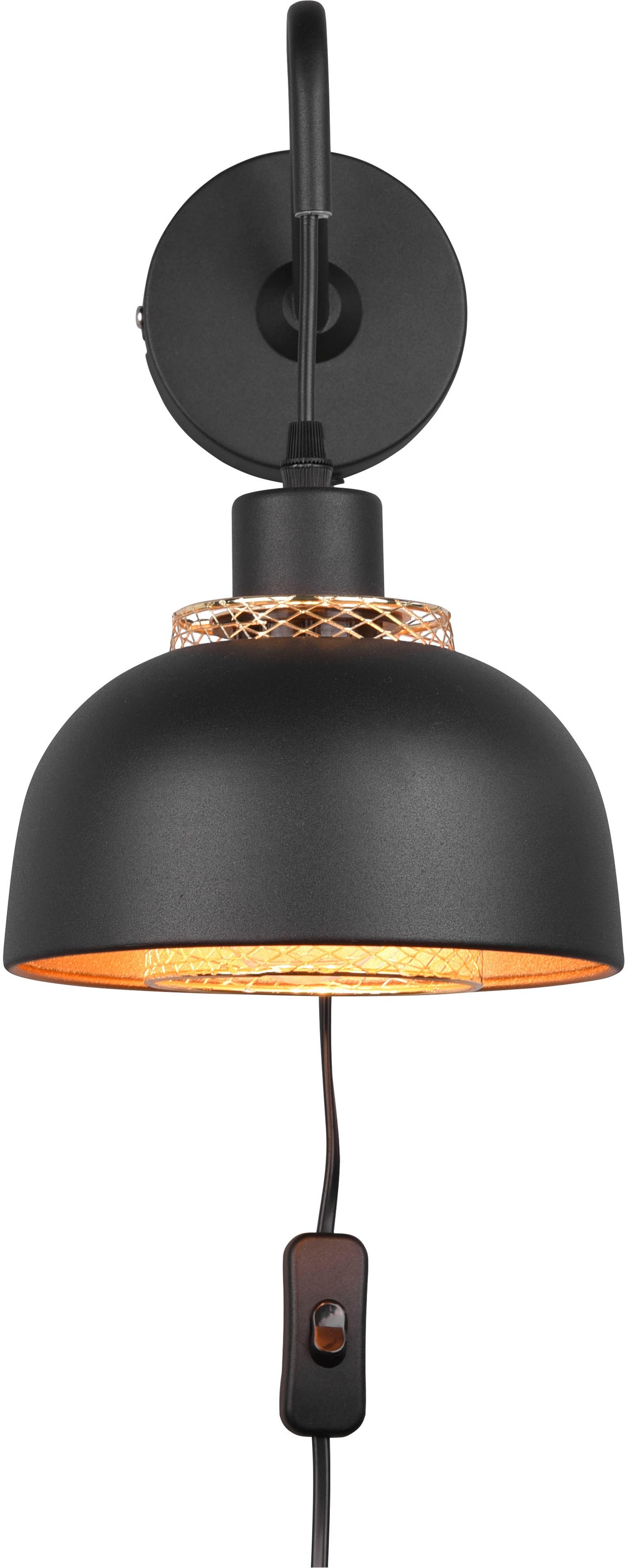 REALITY Leuchten Wandleuchte »Punch«, 1 flammig, Leuchtmittel E27 | ohne Leuchtmittel, Industrie-Look mit Doppelschirm schwarz-gold, exkl 1xE27 max 40W