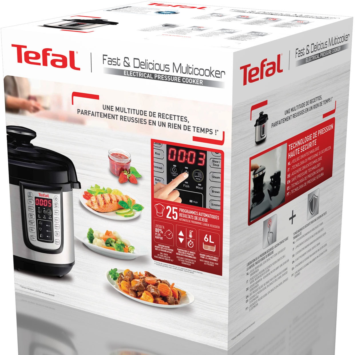 Tefal Multikocher »CY505E Fast & Delicious Multikocher, elektrischer Schnellkochtopf«, 25 automatische Programme, 6 l Fassungsvermögen, sichere Drucktechnologie, Zeit- und Temperaturregler, Warmhaltefunktion, mit Rezeptheft
