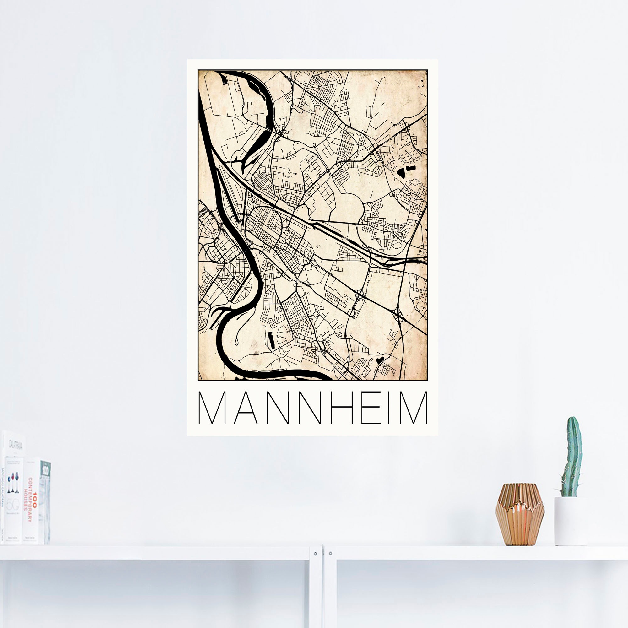 Artland Wandbild »Retro Karte Mannheim Deutschland Grunge«, Deutschland, (1 St.), als Alubild, Leinwandbild, Wandaufkleber oder Poster in versch. Größen