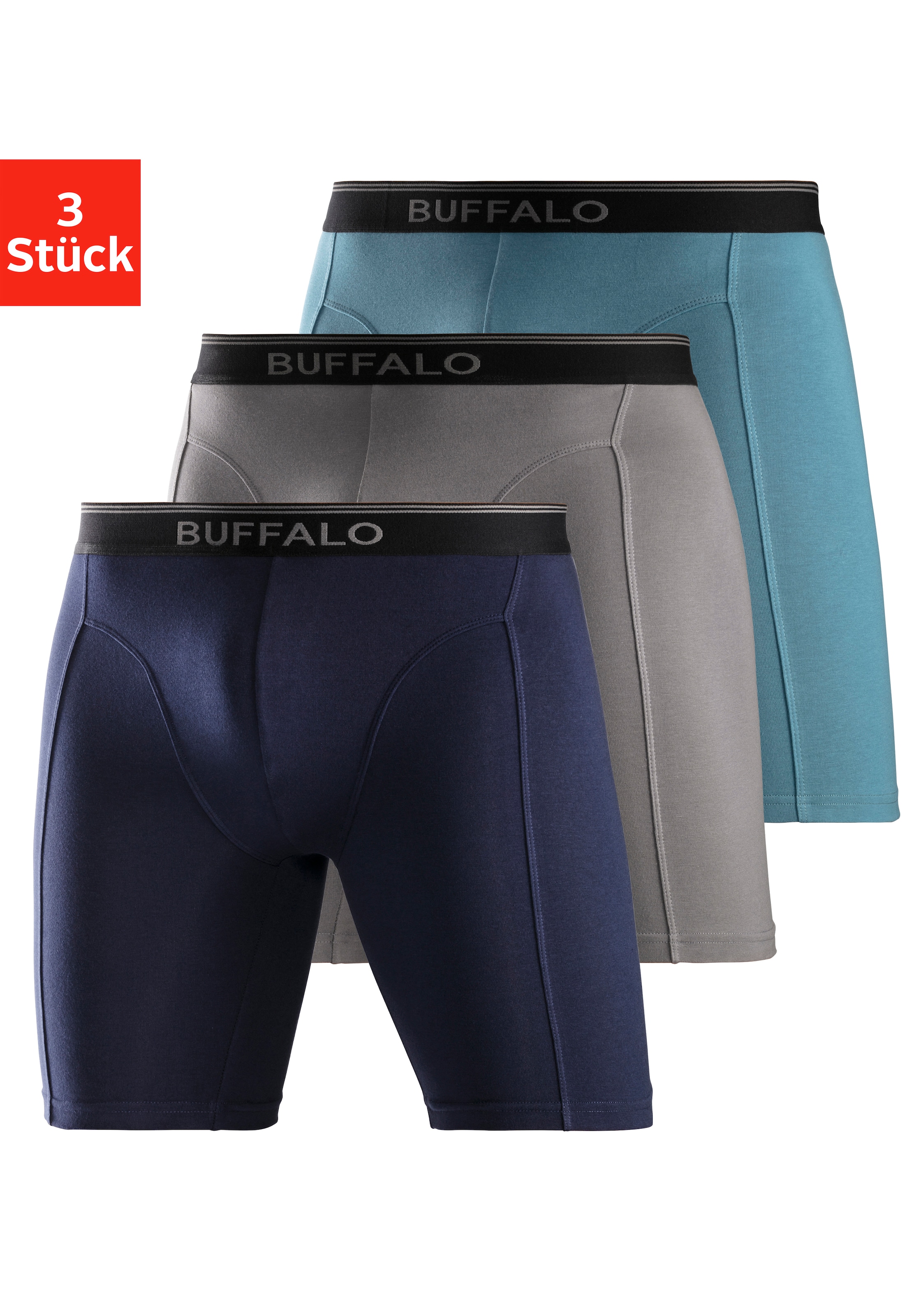 Buffalo Boxer, (Packung, 3 St.), in langer Form ideal auch für Sport und Trekking