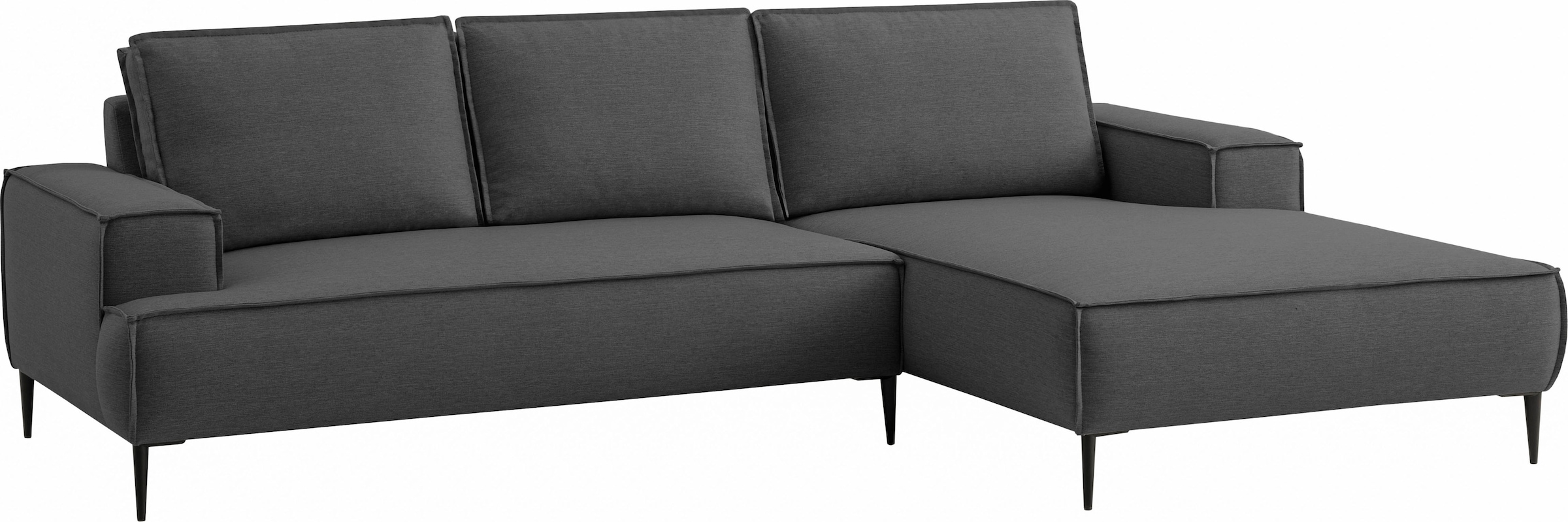 andas Ecksofa »TVINNU, L-Form, 275cm, in Cord und Flachgewebe«, wahlweise Recamiere rechts/links, schwarze Füße, bequemer Sitzkomfort