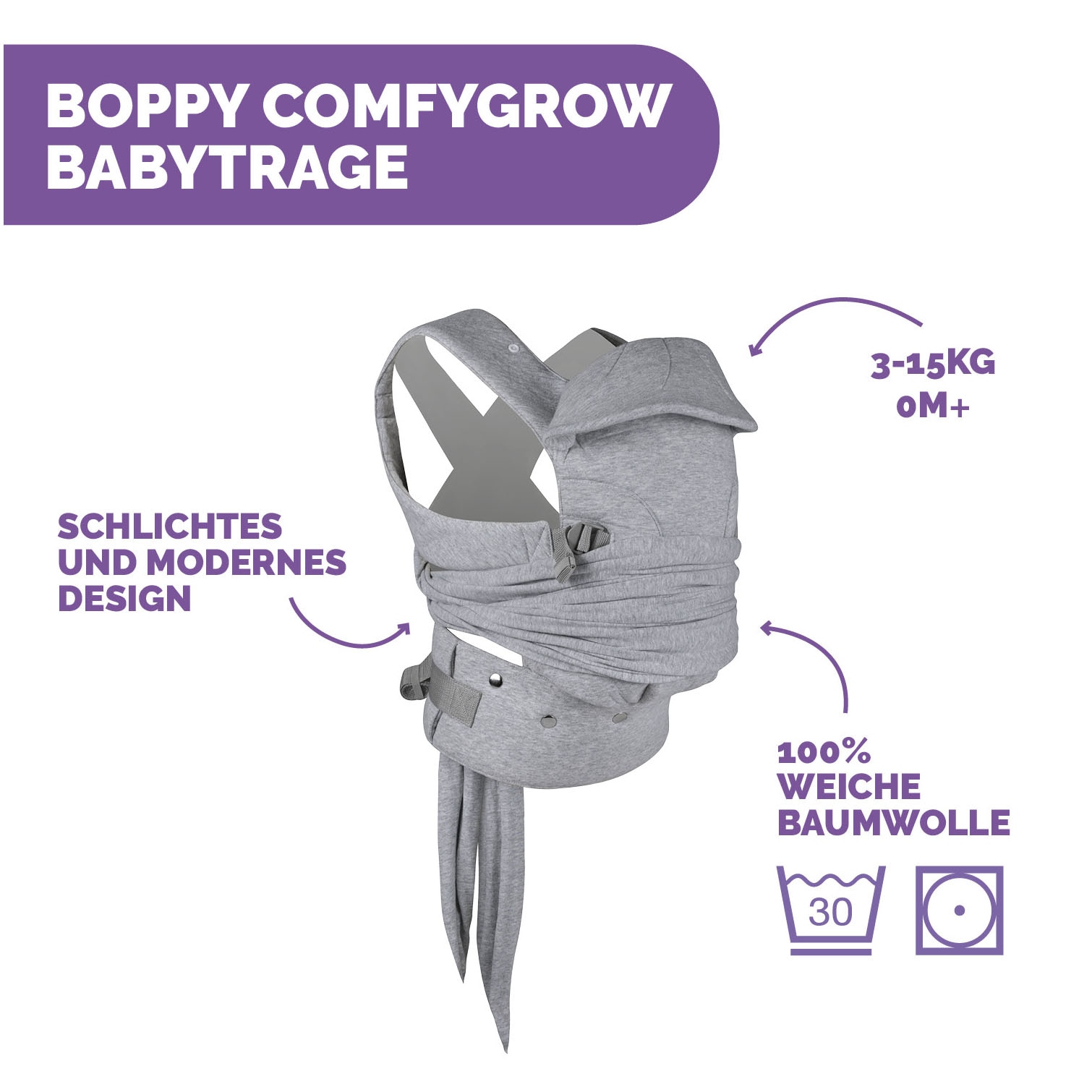 Chicco Babytrage »Boppy Comfygrow Grey« bis 15 kg