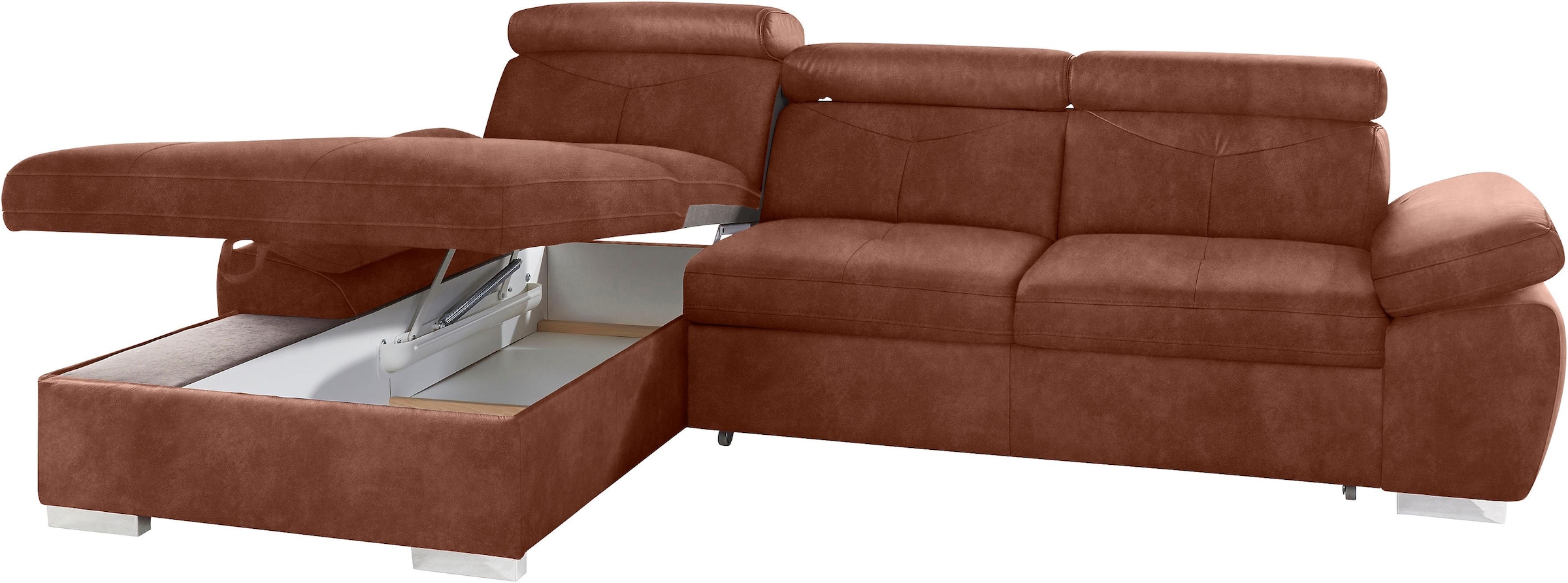 exxpo - sofa fashion Ecksofa »Spring, super bequem, mit Armteil- und Kopfteilfunktion«, L-Form, wahlweise mit Bettfunktion und Bettkasten
