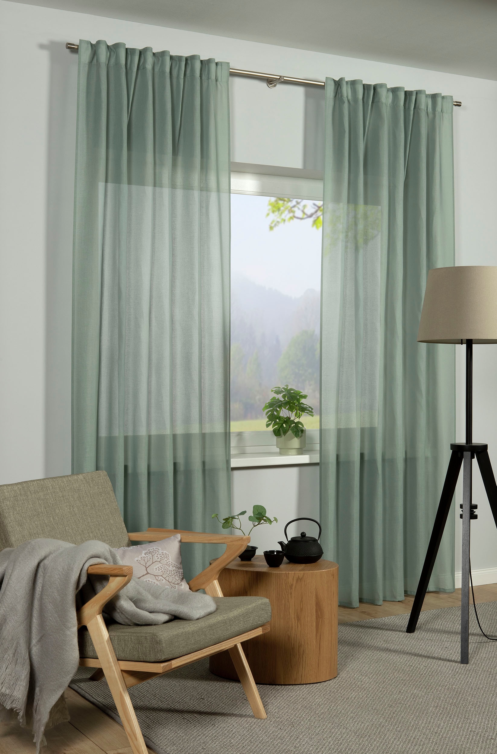 GARDINIA Gardine »GRS Schal Zen Silence mit Gardinenband«, (1 St.), blickdicht, Kunststoff, Stoff aus 50 % recyceltes Polyester