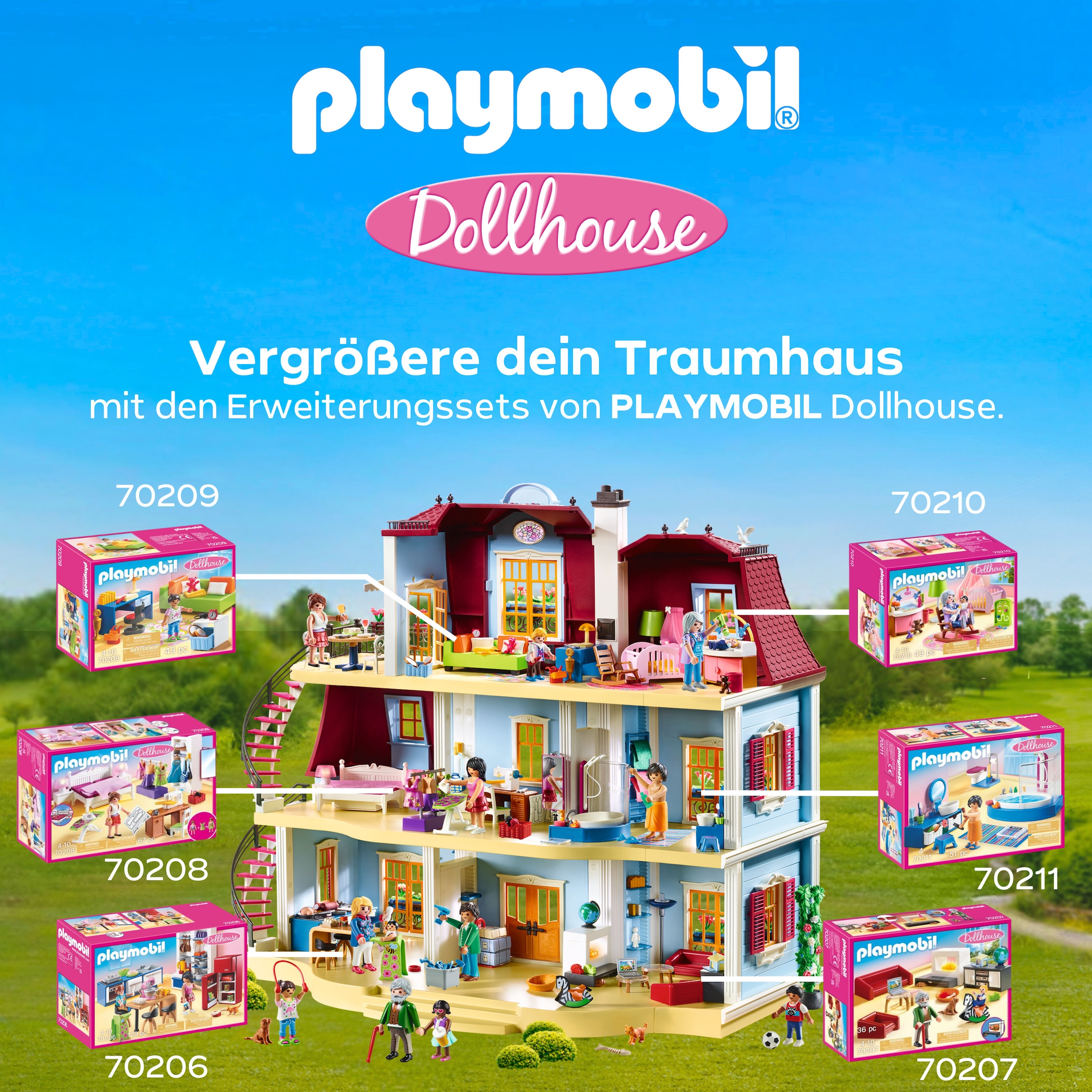 Playmobil® Konstruktions-Spielset »Mein Großes Puppenhaus (70205), Dollhouse«, (592 St.), Made in Germany