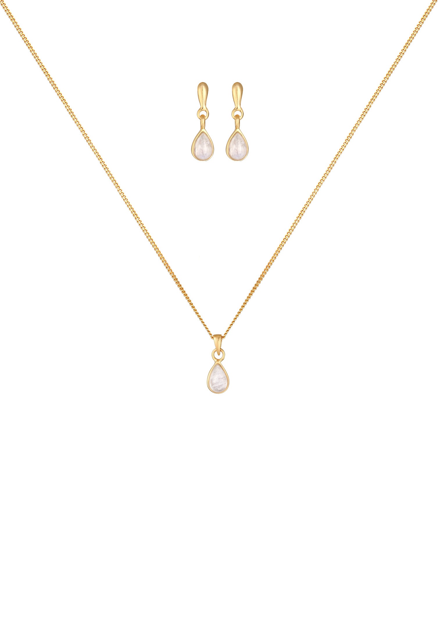 Elli Premium Ohrring und Ketten Set »Schmuckset Mondstein Kette Ohrhänger 925 Silber vergoldet«