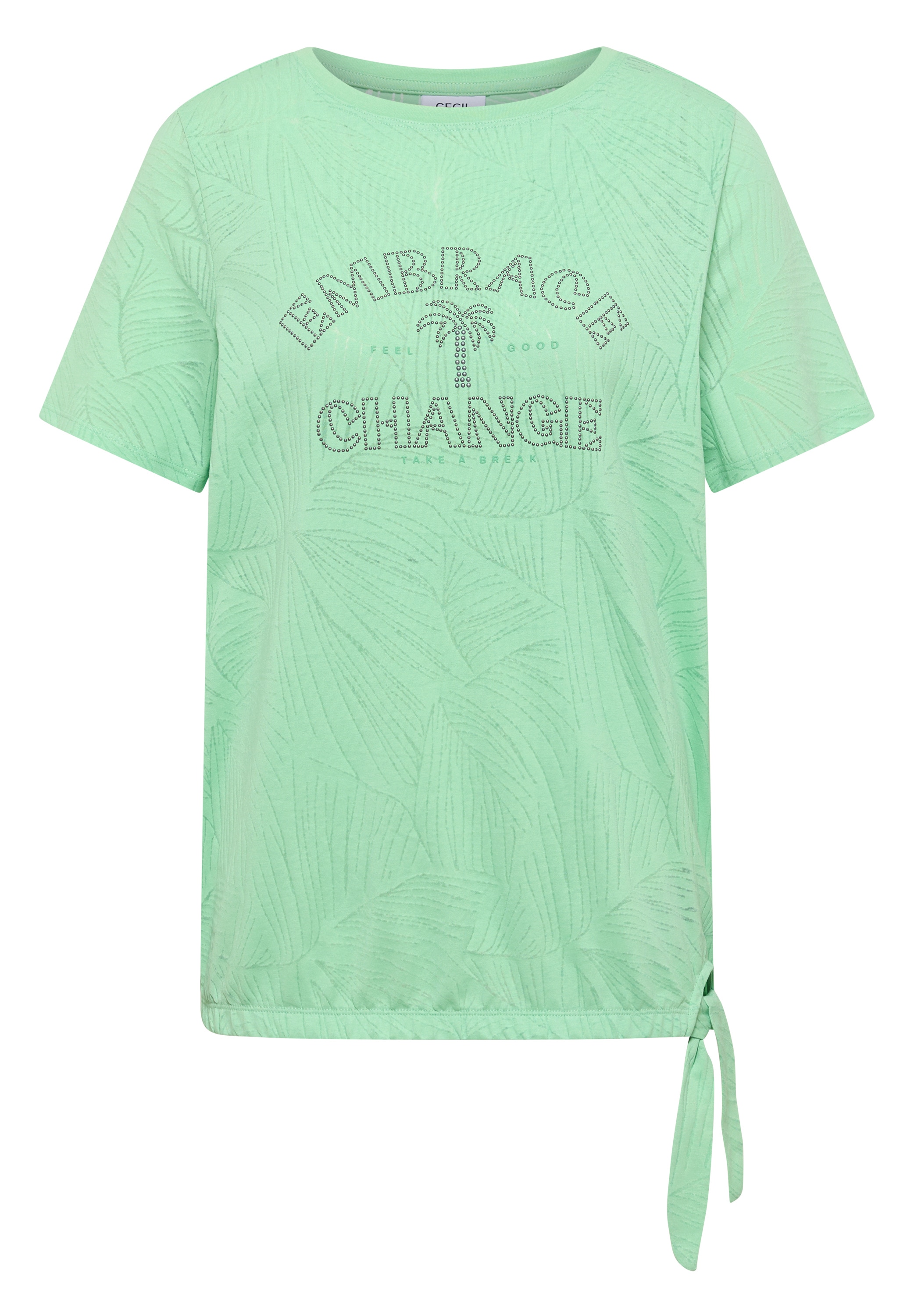 Cecil Rundhalsshirt Sommershirt im Ausbrenner-Look mit Wording