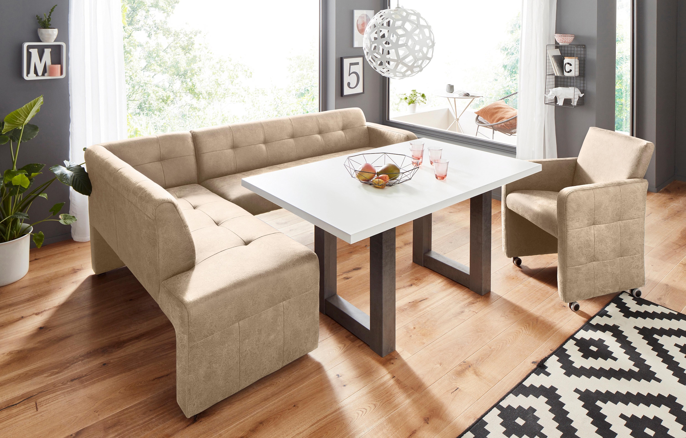 exxpo - sofa fashion Eckbank »Barista mit toller Detailverarbeitung, hohe Bodenfreiheit« Komfortsitzhöhe 49cm, Frei im Raum stellbar