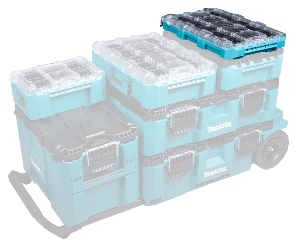 Makita Werkzeugbox »MAKTRAK Organizer flach M »P-91051« 8,14L, 11 Organizer-Behälter« Effizientes Be- und Entladen mit dem MAKTRAK Koffer Sortiment