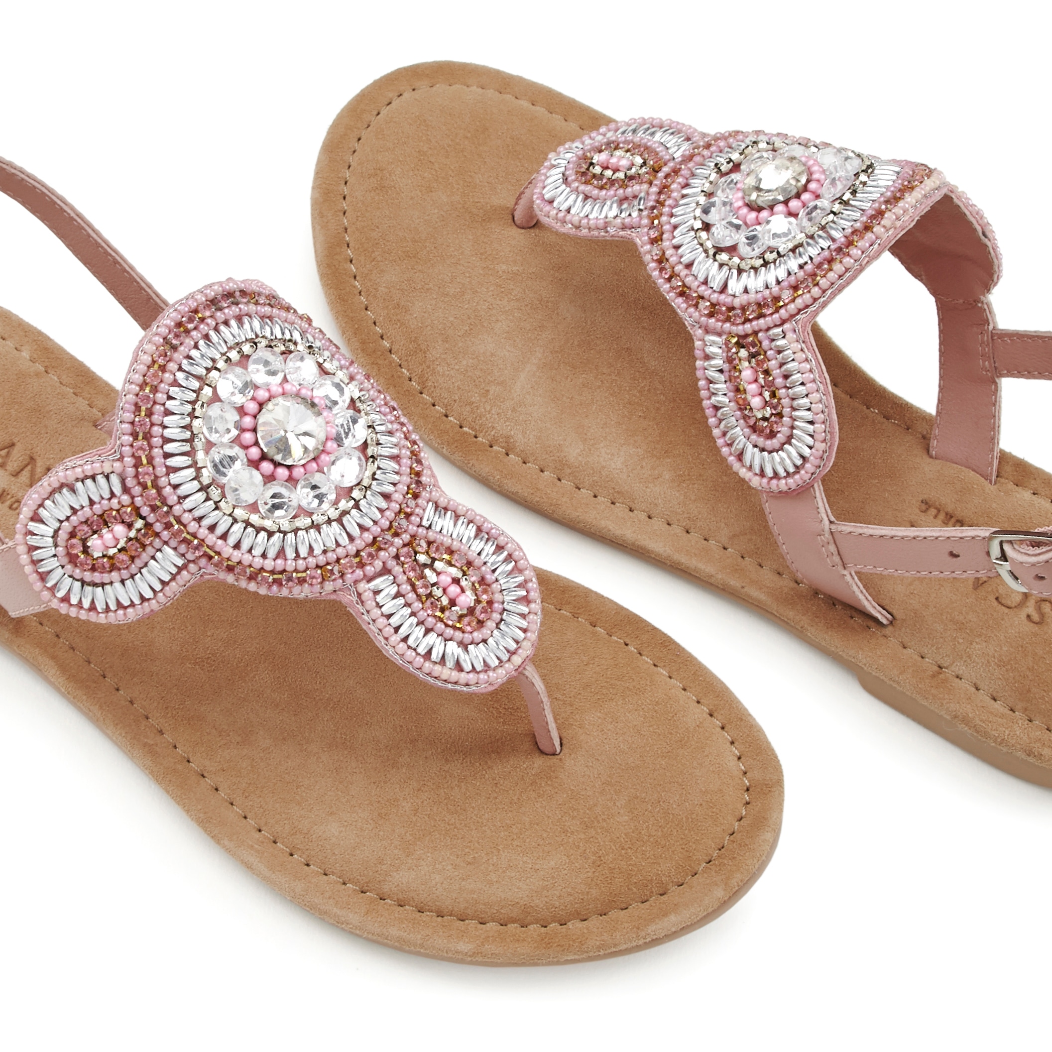 LASCANA Zehentrenner, Sandale, Pantolette in Glitzer-Optik und softer Lederinnensohle