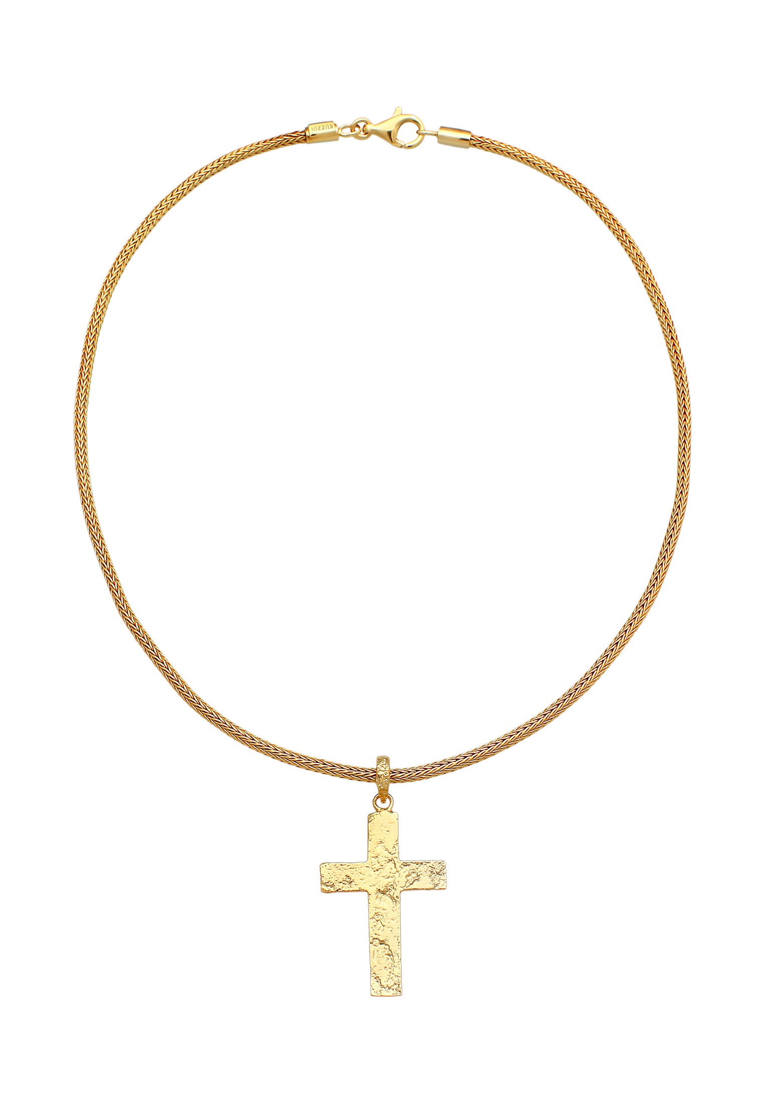 Kuzzoi Kette mit Anhänger »Halskette Herren Zopfkette Kreuz Gehämmert 925 Silber«