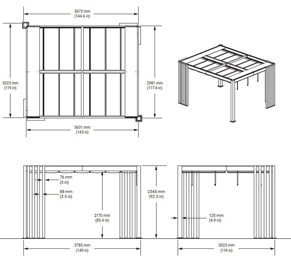 Sojag Pavillon »Lito 1012 mit Sonnensegel Schwarz-Grau« Massive Konstruktion aus Aluminium
