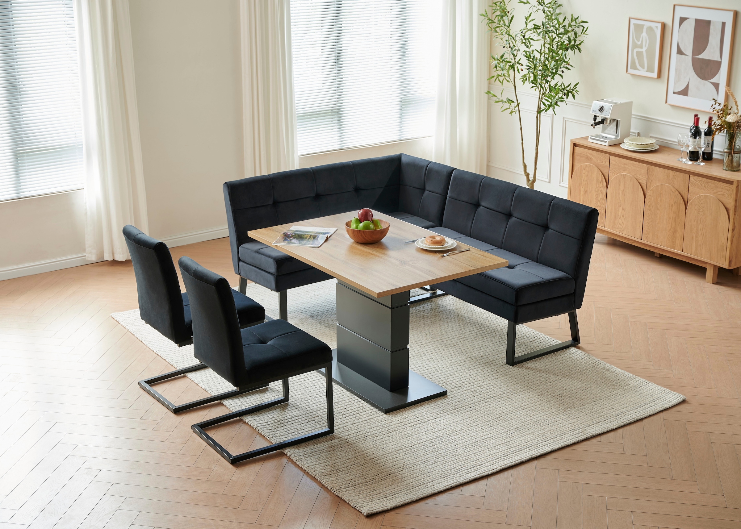 Home affaire Eckbank »Geranie, Sitzbank, Essbank, pflegeleichter Strukturstoff« Eckbank inkl. Stauraum, Pulverbeschichtetes Metallgestell