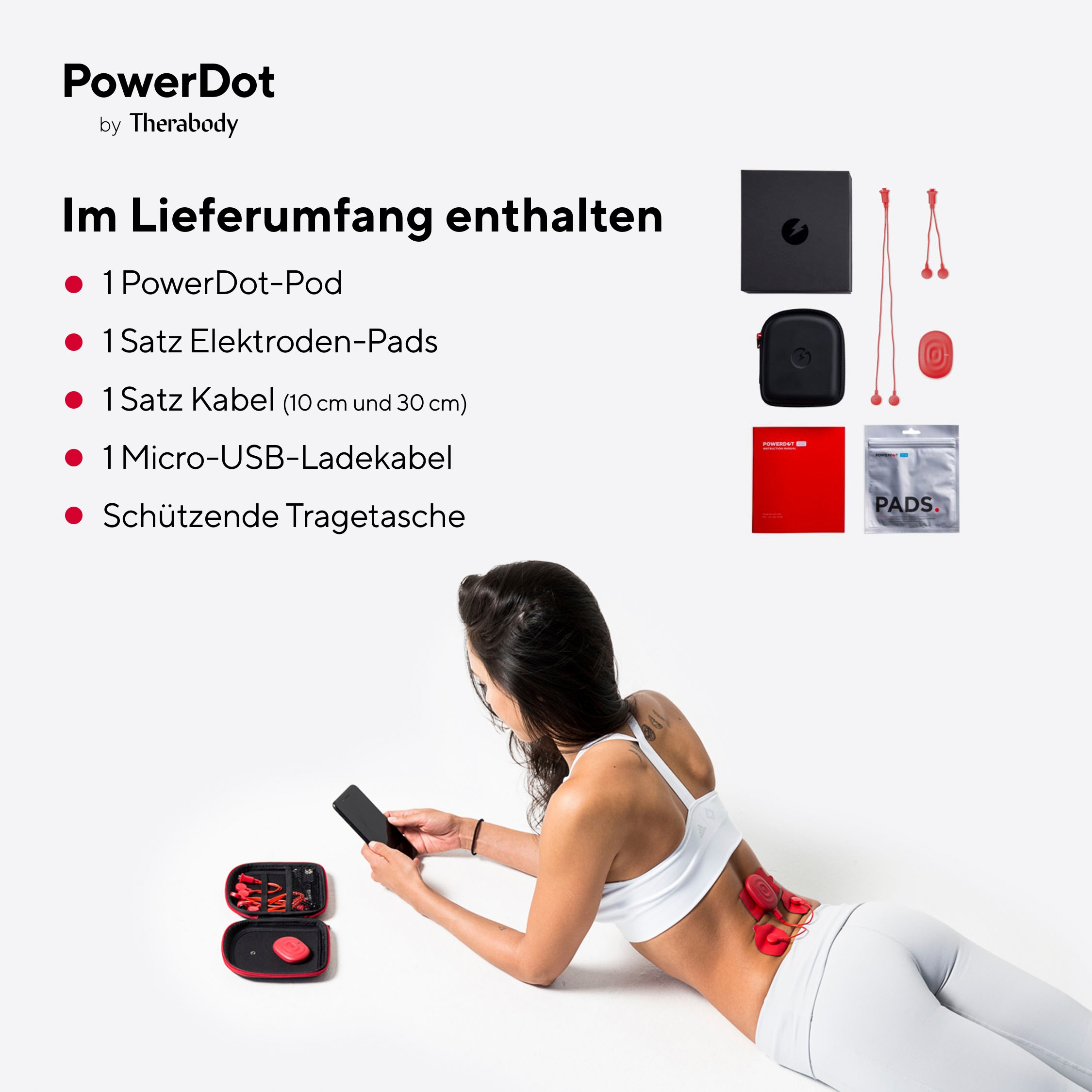 Therabody TENS-EMS-Gerät »PowerDot UNO RED 2.0 Muskelstimulator, bis zu 20 Stunden Akkulaufzeit«, Schmerzlinderung, Muskelaufbau, Muskelerholung