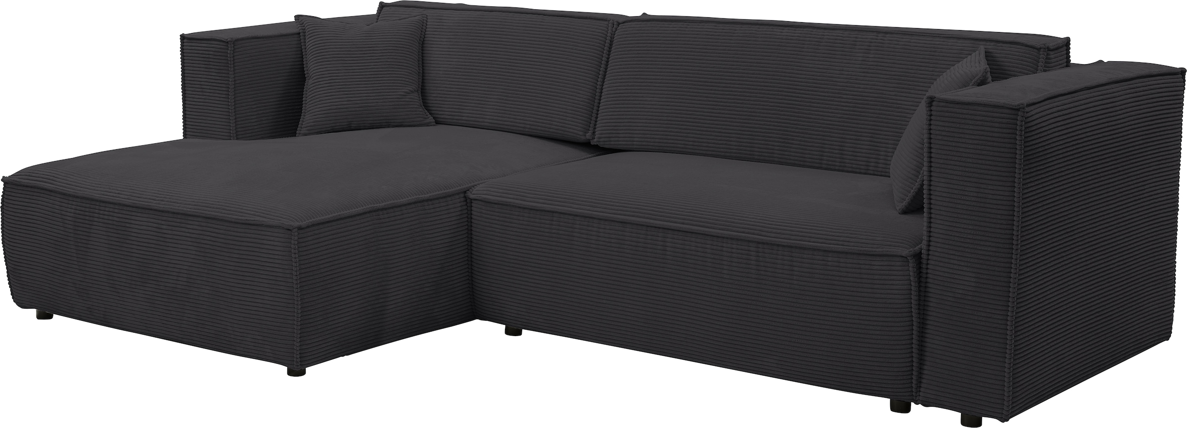WERK2 Ecksofa »Atlanta-New, modernes Design, Stellmaße 280x147cm, L-Form, Kedernaht«, hoher Komfort, Schlaffunktion & Bettkasten, Cord, Anthrazit