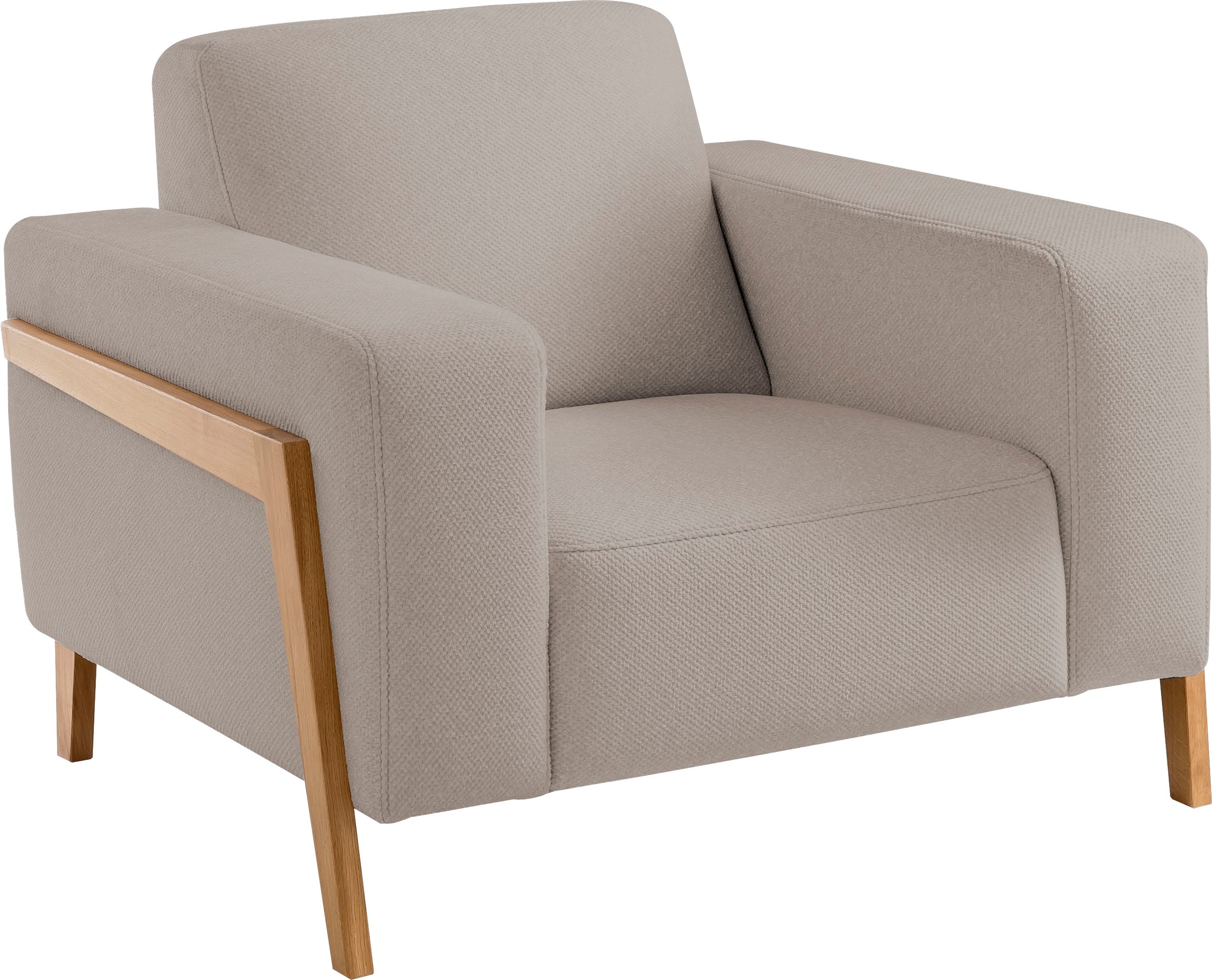 exxpo - sofa fashion Sessel »Starr, Loungesessel, Scandic Design mit Sichtholz am Armteil«, im Scandinavian Design, mit Massive Holzfüße, frei im Raum stellbar