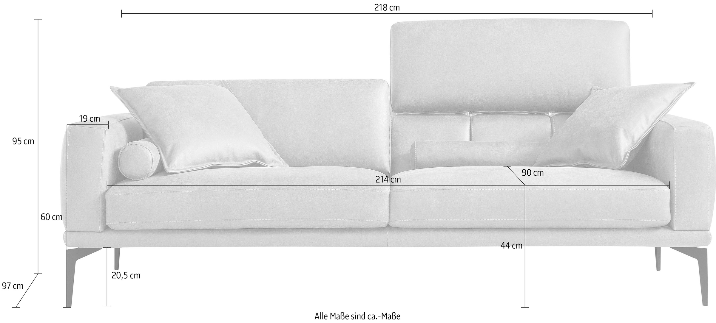 Egoitaliano 2,5-Sitzer »Masu, Designsofa mit erstklassigem Sitzkomfort« inkl. 2 Kissenrollen, Rückenelemente manuell verstellbar, Metallfüße