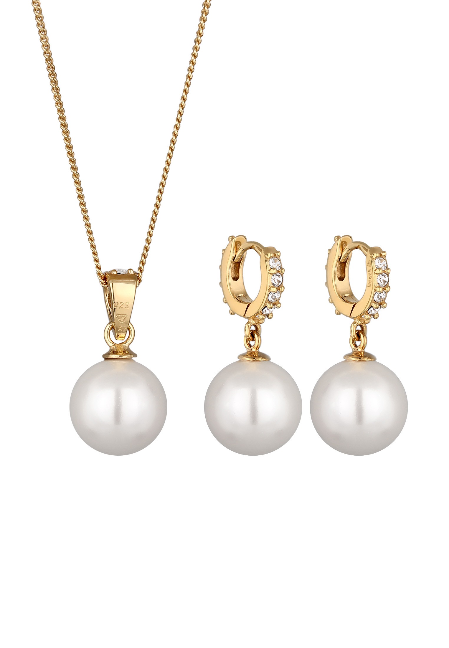 Elli Ohrring und Ketten Set »Schmuckset Muschelkernperlen Weiß Glas Kristalle 925 Sterling Silber«