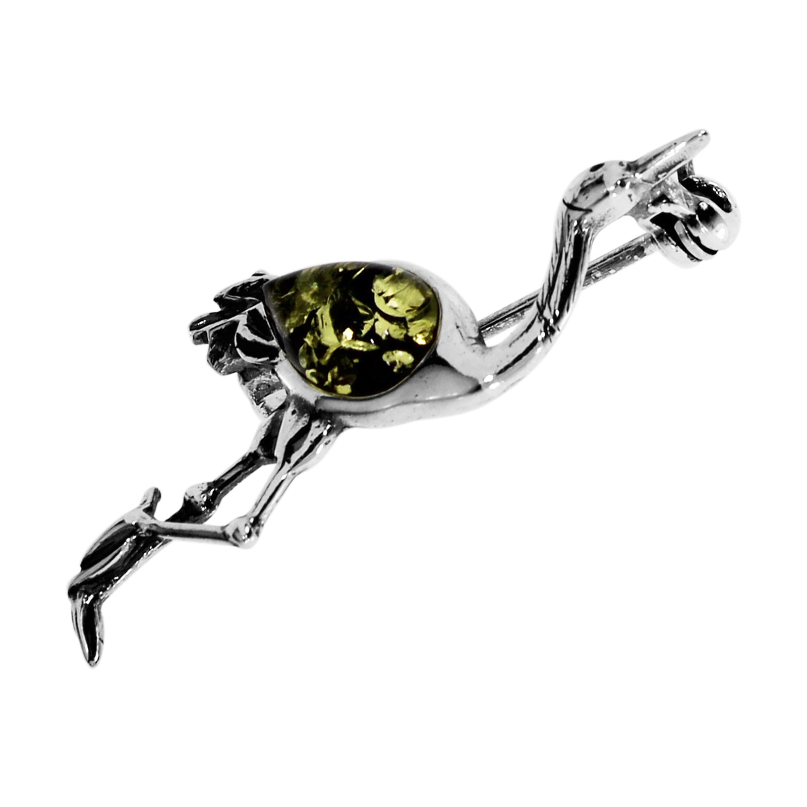OSTSEE-SCHMUCK Brosche »- Kranich - Silber 925/000 - Bernstein«
