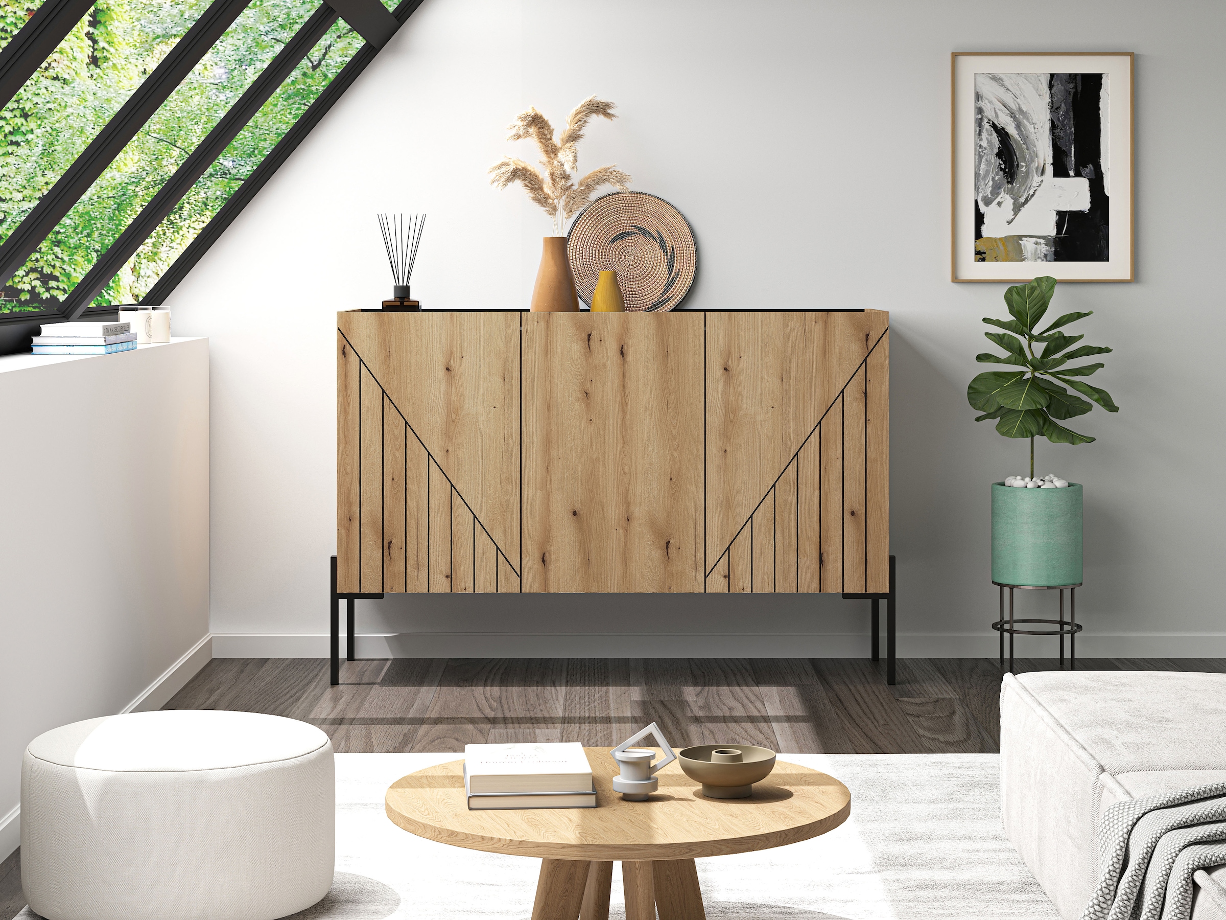 INOSIGN Sideboard »SNETT, Breite: 122cm, mit Metall-Stabfüßen, 3 Türen, 3 Einlegeböden« Anrichte, Kommode, Schrank, Board, Higboard