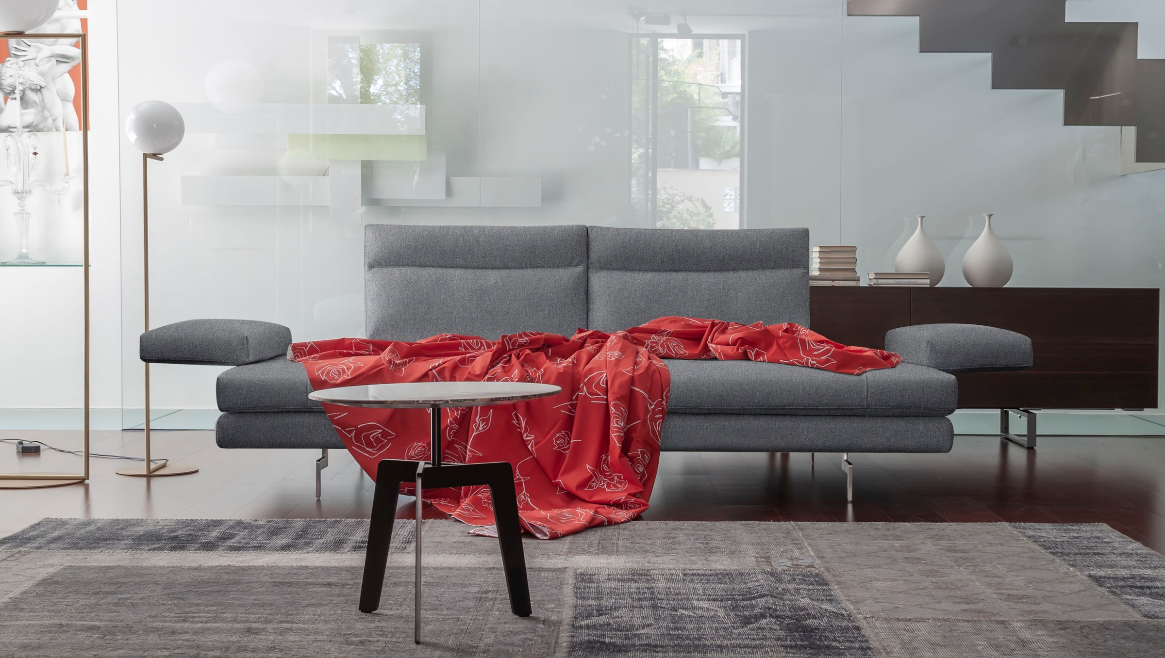 CALIA ITALIA 3,5-Sitzer »Toby Wing, 228 cm breit, Designsofa mit erstklassigem Sitzkomfort« inklusive Sitztiefenverstellung, Füße in Chrom glänzend