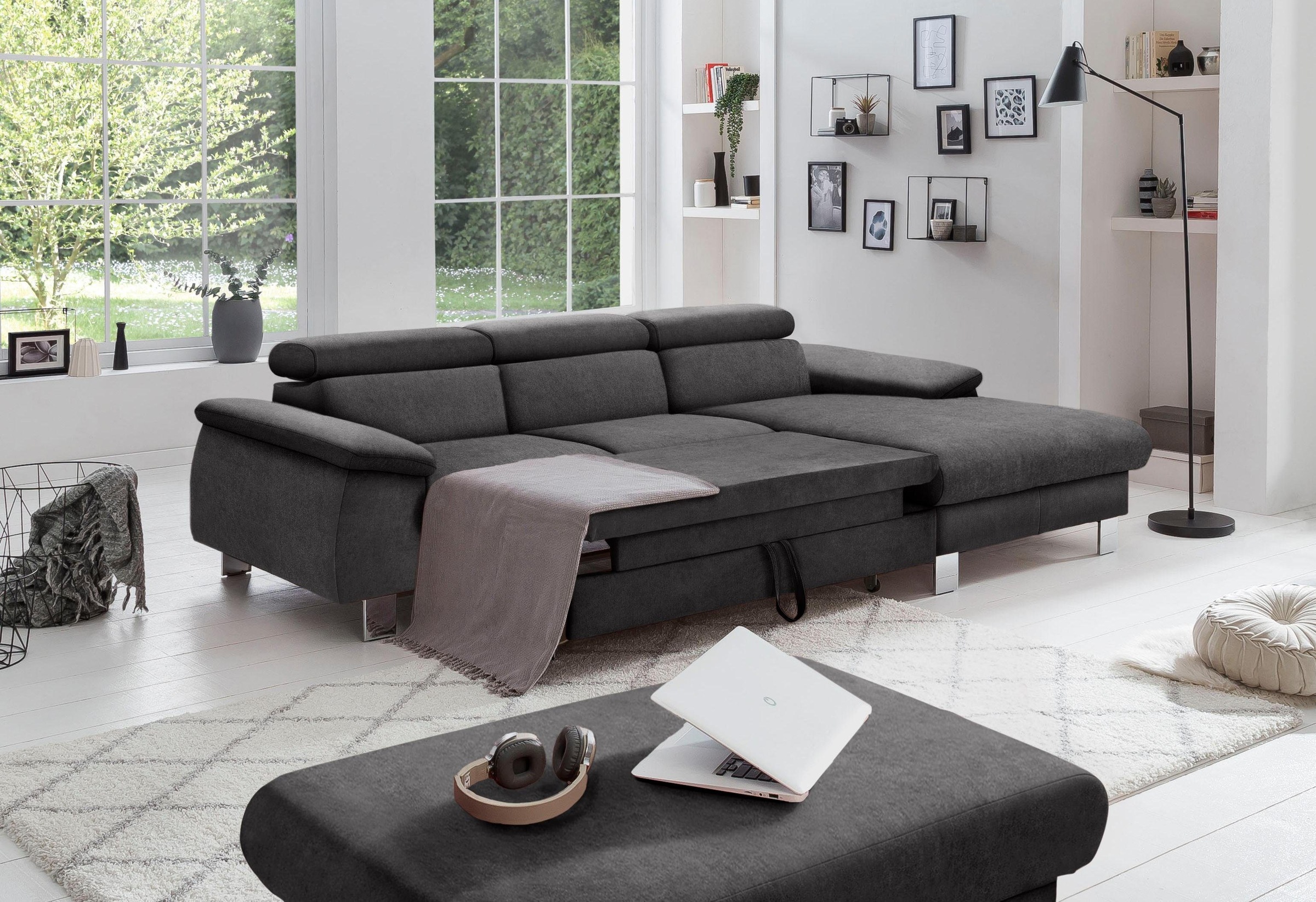COTTA Ecksofa Komaris, Ecksofa, wahlweise mit RGB-LED-Beleuchtung und Bettfunktion/Bettkasten