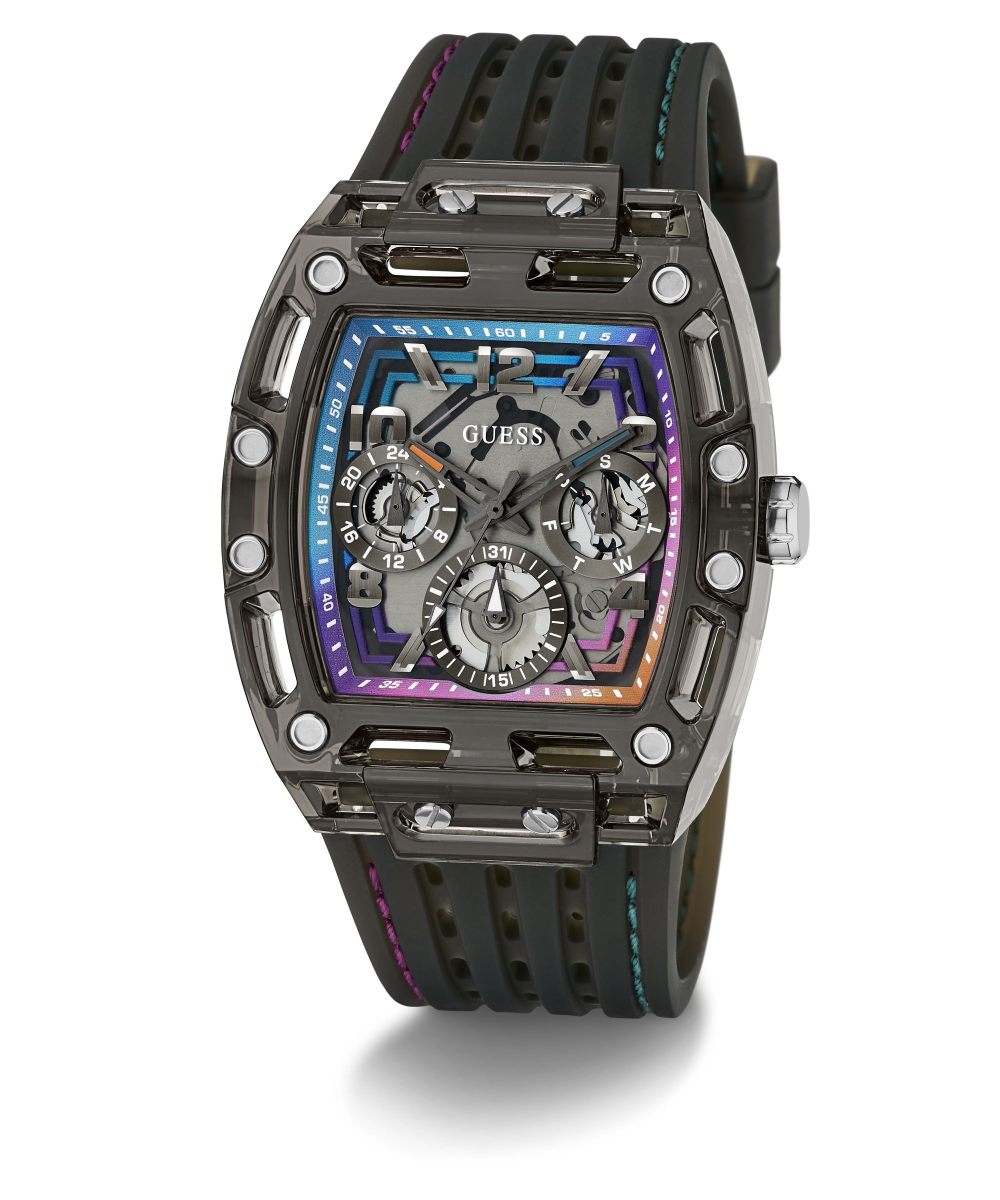 Guess Multifunktionsuhr »PHOENIX« Quarzuhr, Armbanduhr, Herrenuhr, Silikonarmband, analog, Wochentag