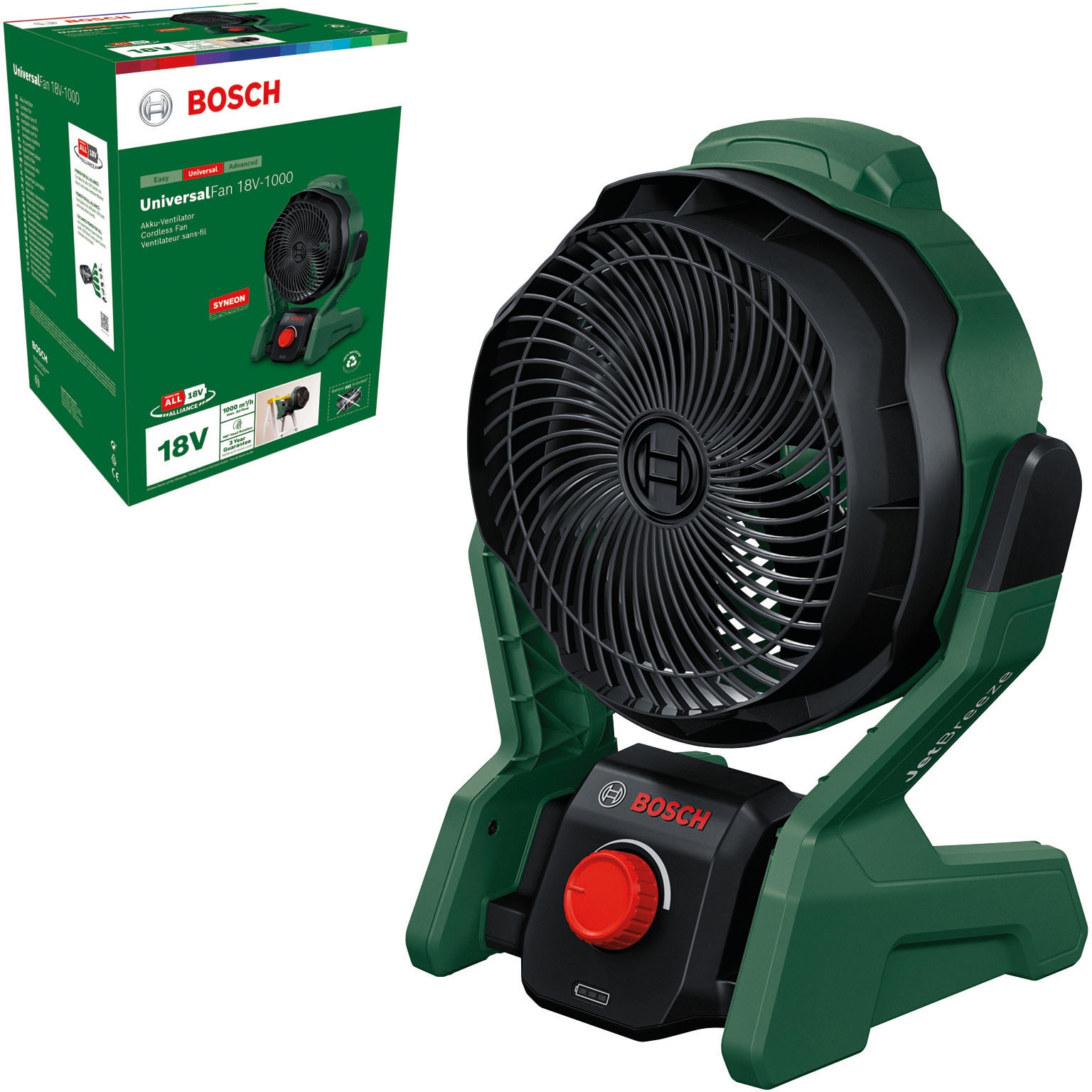 Bosch Home & Garden Tischventilator »UniversalFan 18V-1000« 22,5 cm Durchmesser leises Betriebsgeräusch, ohne Akku und Ladegerät in grün